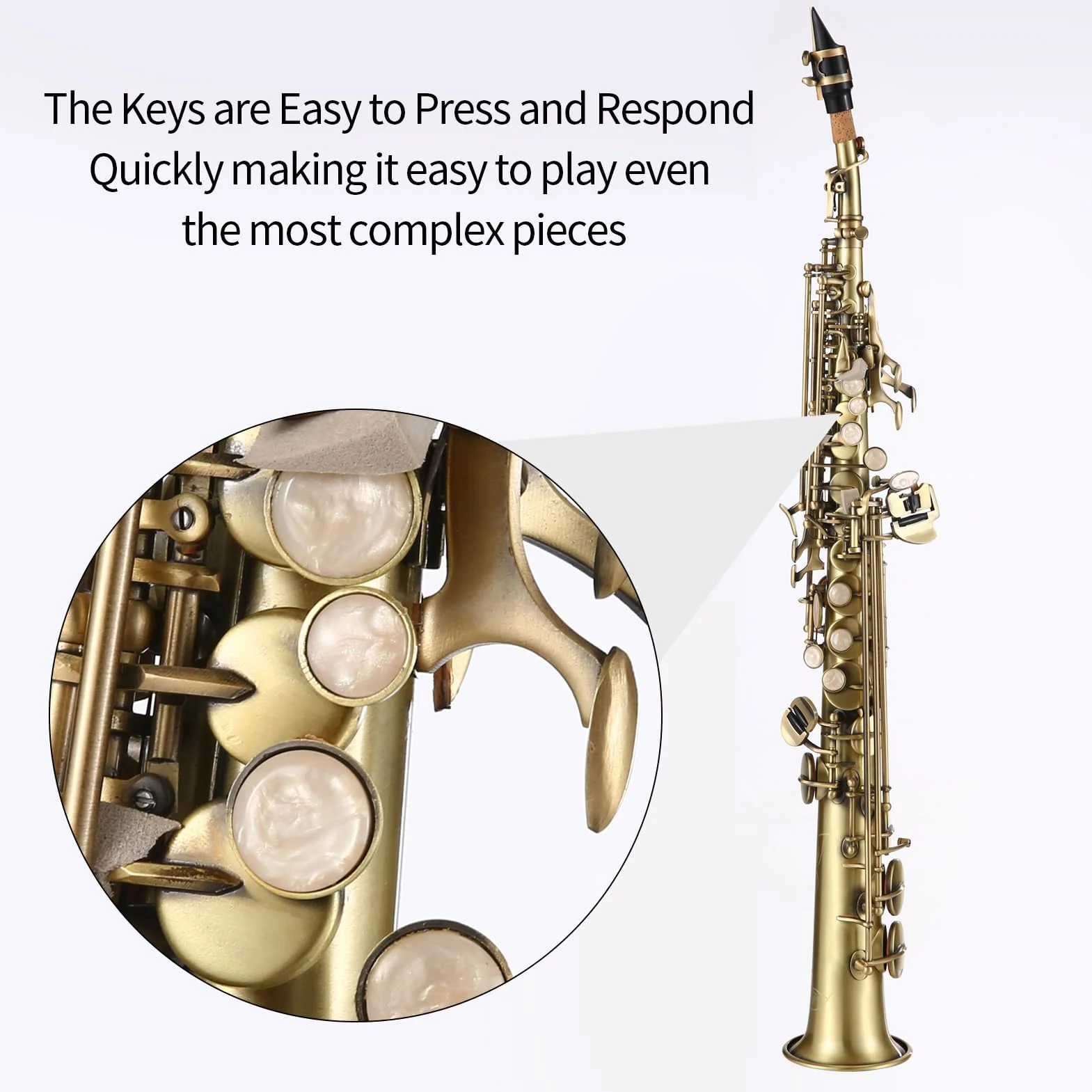 HUIOP Prof Ottone Dritto Sib Soprano Sassofono Nichelato Sax Strumento a fiato Custodia Kit Pulizia Guanti