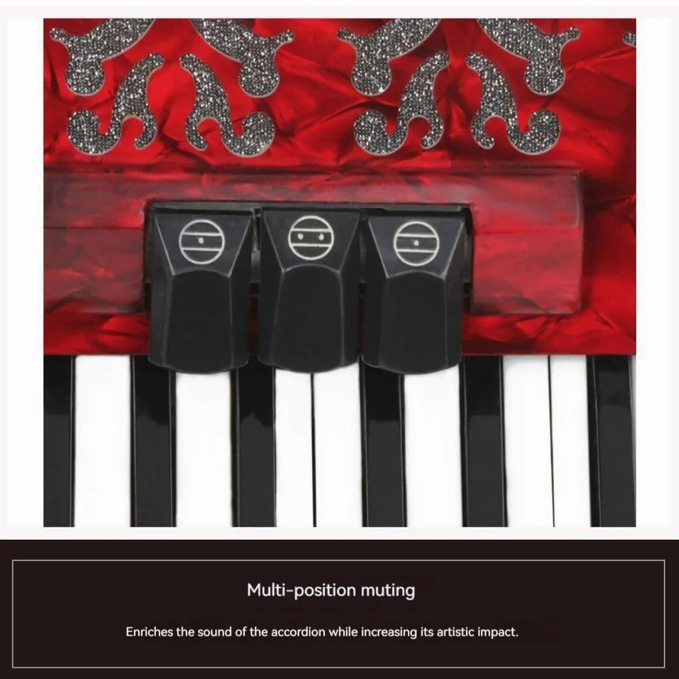 Fisarmonica a 26 tasti e 48 bassi, corpo in ABS, superficie blu con vernice for pianoforte, interruttore audio, adatta a principianti e professionisti, custodia inclusa e nastro for chitarra
