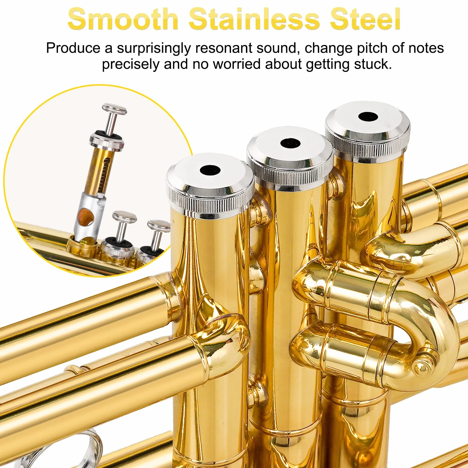 Vangoa Tromba in Sib Tromba standard in ottone dorato per studenti principianti con custodia rigida, supporto, bocchino 7C, guanti e kit di pulizia