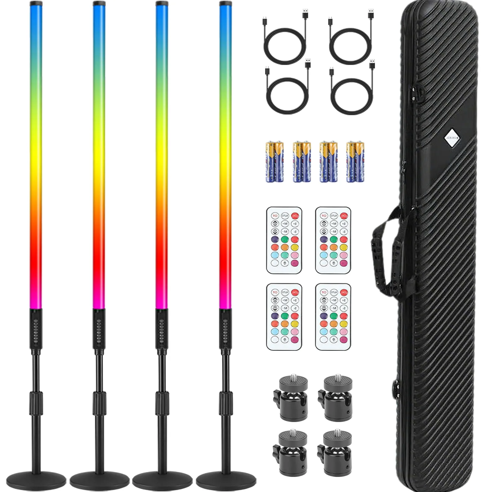 Barra di Luci a Tubo LED RGB da 4 Piedi con Supporto, Borsa di Trasporto, Batteria da 5000mAh, 500+ Effetti di Illuminazione, Sincronizzazione Musicale per DJ, Festa, Matrimonio, Danza, Video
