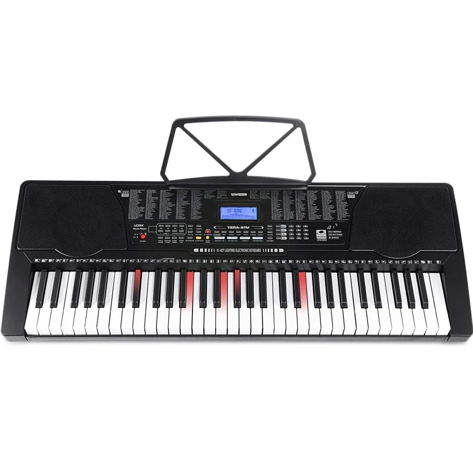Bakaji Tastiera Musicale Pianola Elettronica 61 Tasti Luminosi Pianoforte Multifunzione con 255 Ritmi 50 Brani Preimpostati Funzione Percussione Ingresso AUX Leggio Porta Spartito/Tablet