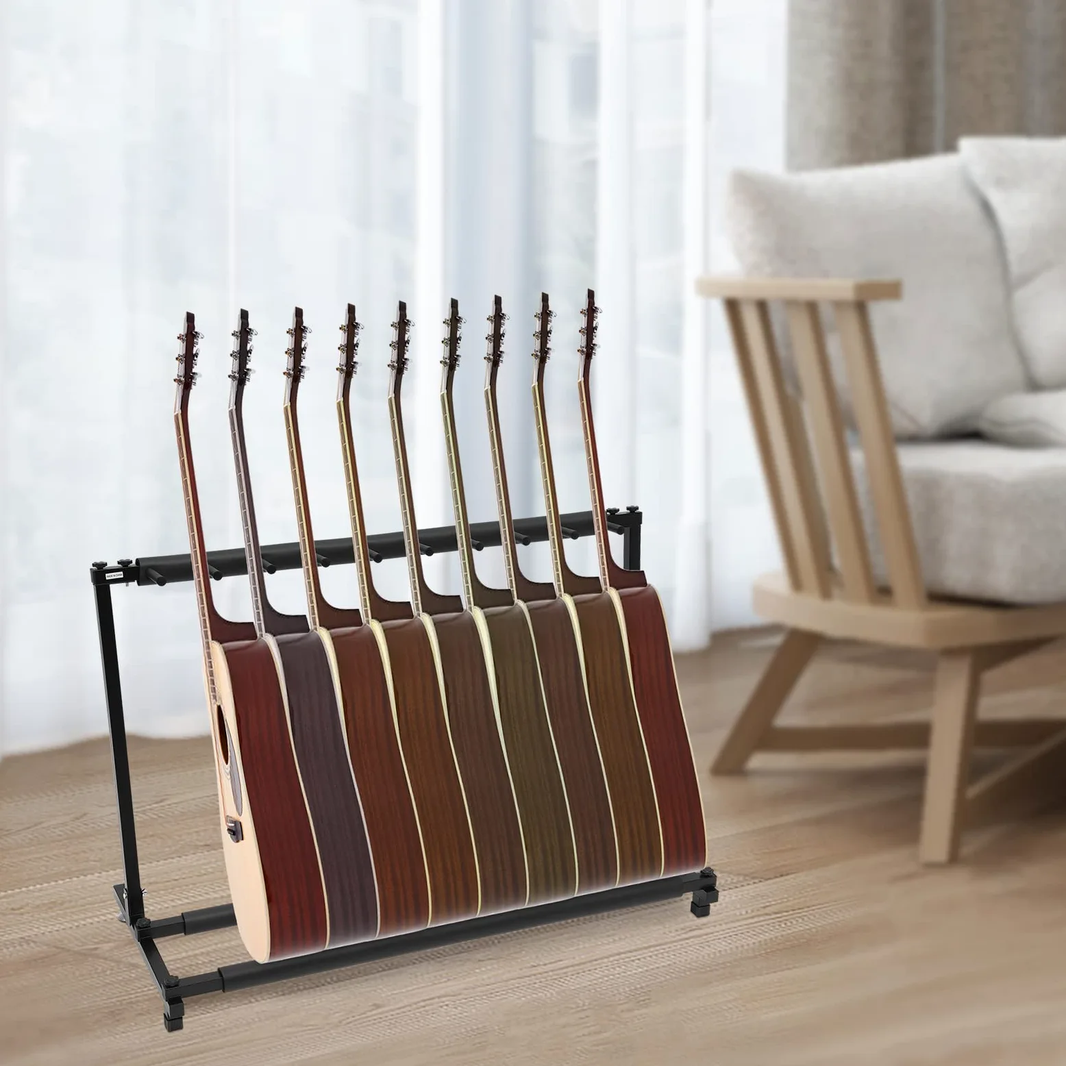 Supporto per Chitarra a 9 Volenti - Adatto Universale, Multifunzionale con Supporto Multifunzione per Acustica, Basso, Chitarra Elettrica - Regalo Nero