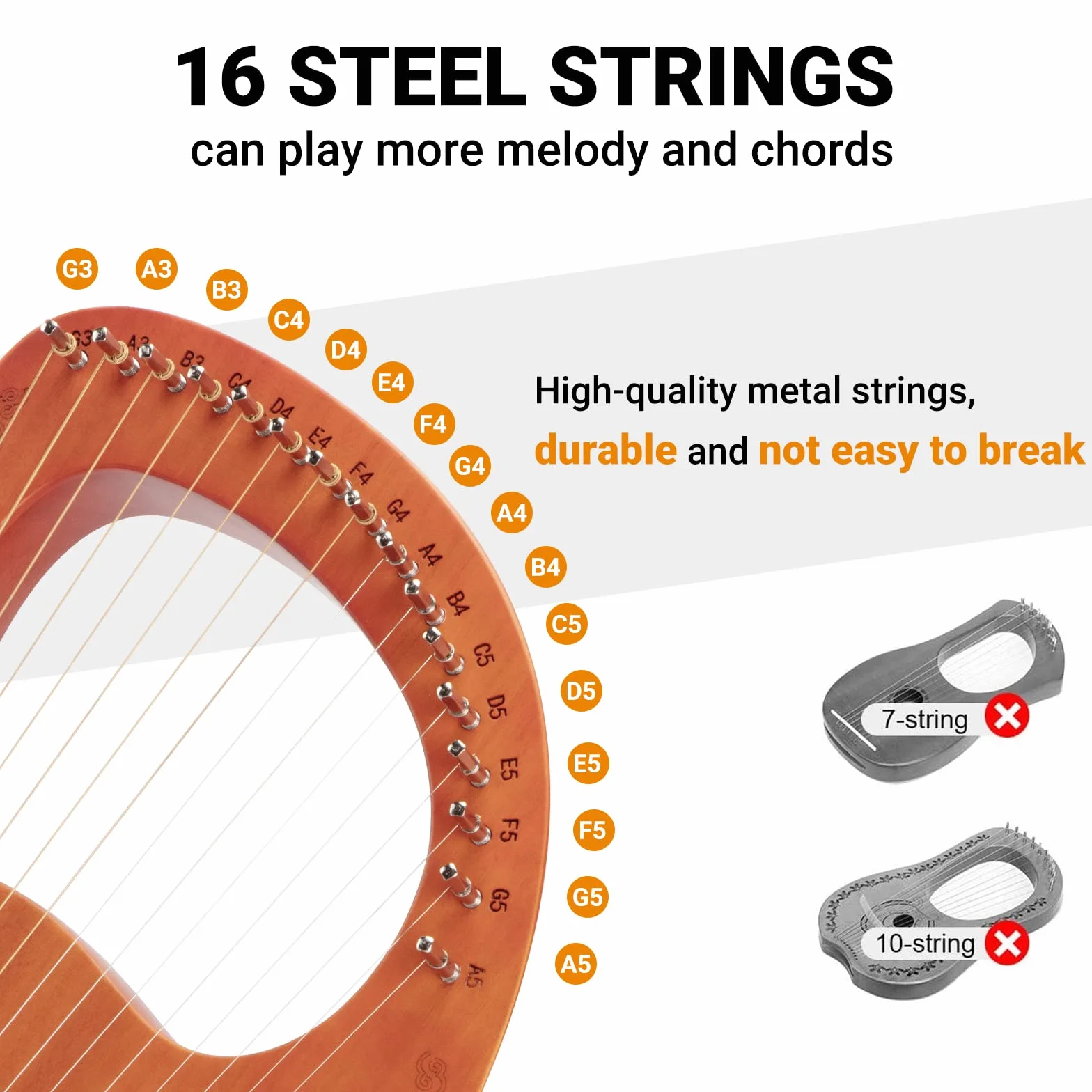 Arpa Lira 16 Corde Portatile In Mogano, Lyre Harp con Borsa Per Il Trasporto Sostituire Set di Corde, Arpa Celtica Strumento Musicale Per Gli Amanti Della Musica Principianti Bambini Adulti