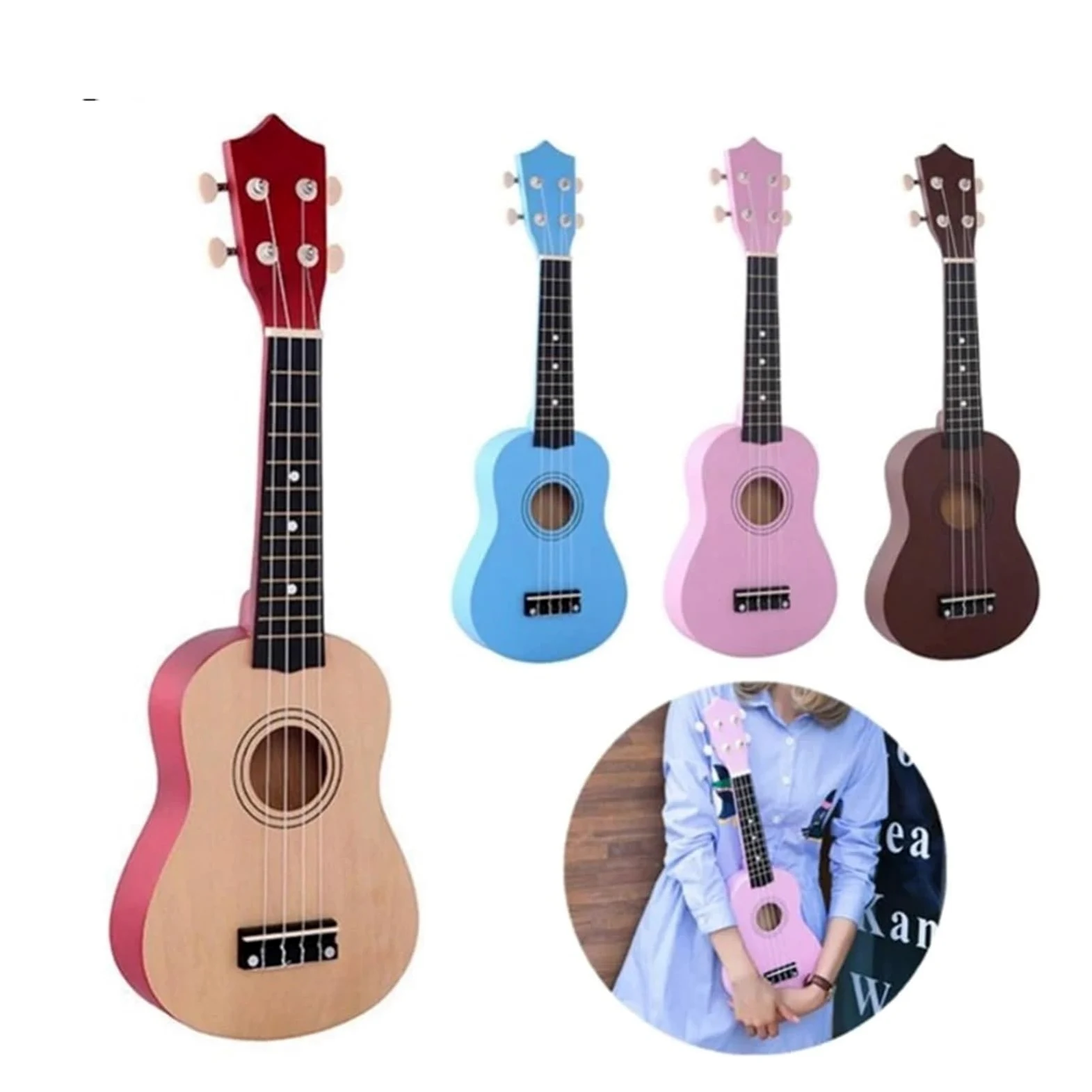 Ukulele Ukulele Soprano da 21 Pollici for Principianti Ukulele a Quattro Corde, Corde, plettro, Strumento Musicale for scuole e Principianti