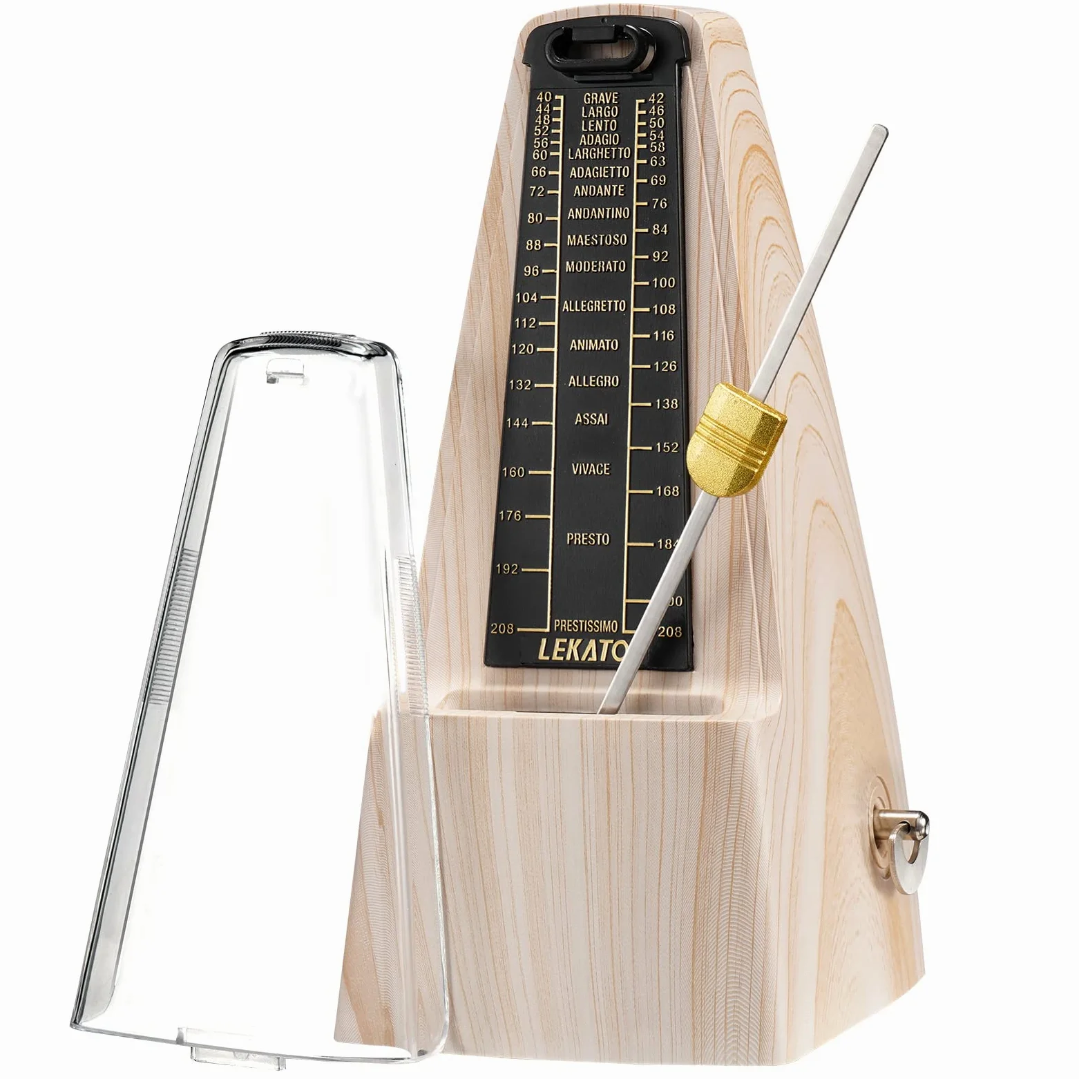 LEKATO Metronomo meccanico con campana Metronomo universale per pianoforte, chitarra, batteria, ukulele, violino, suono forte, alta precisione del ritmo e del tempo per musicisti (Beige)
