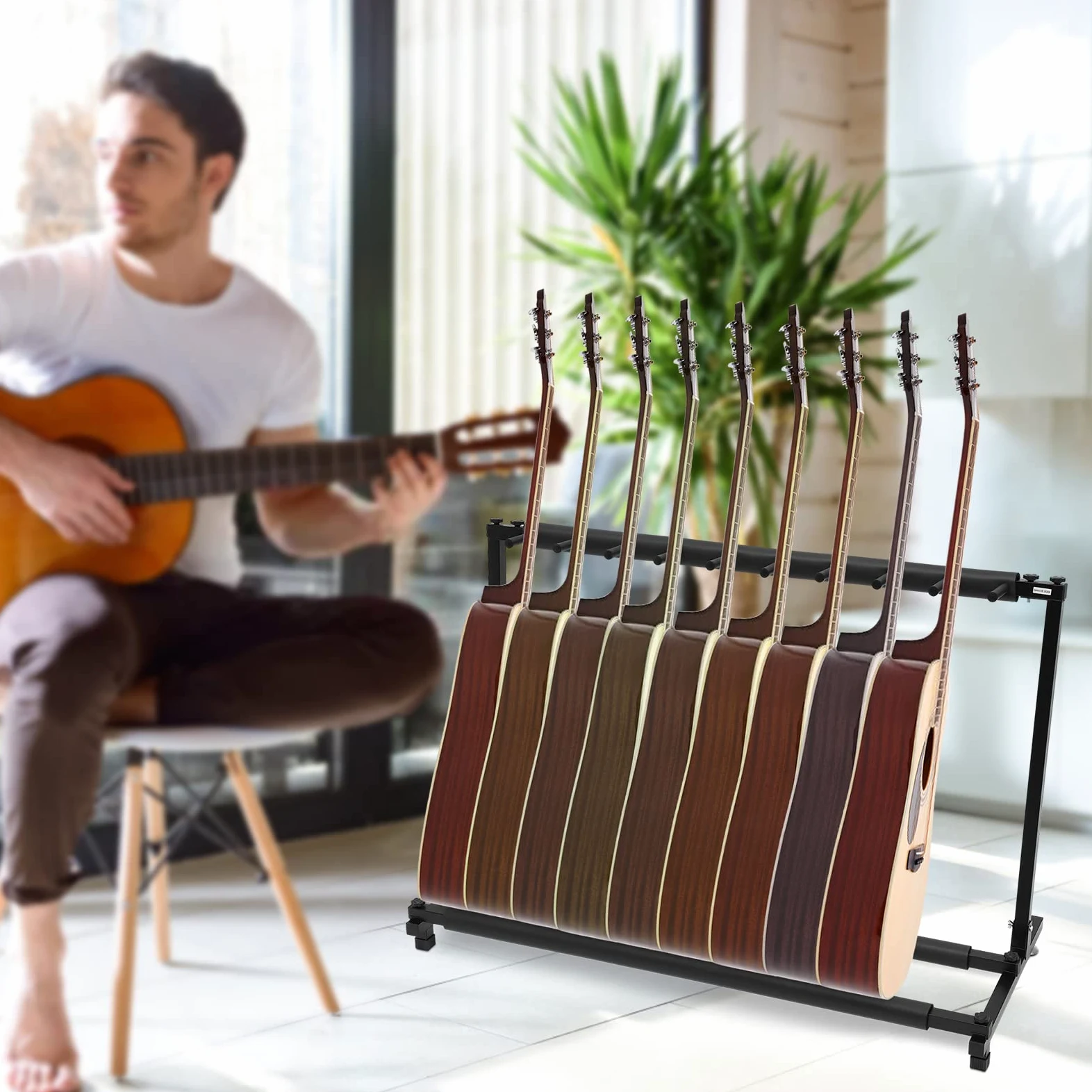 Supporto per Chitarra a 9 Volenti - Adatto Universale, Multifunzionale con Supporto Multifunzione per Acustica, Basso, Chitarra Elettrica - Regalo Nero
