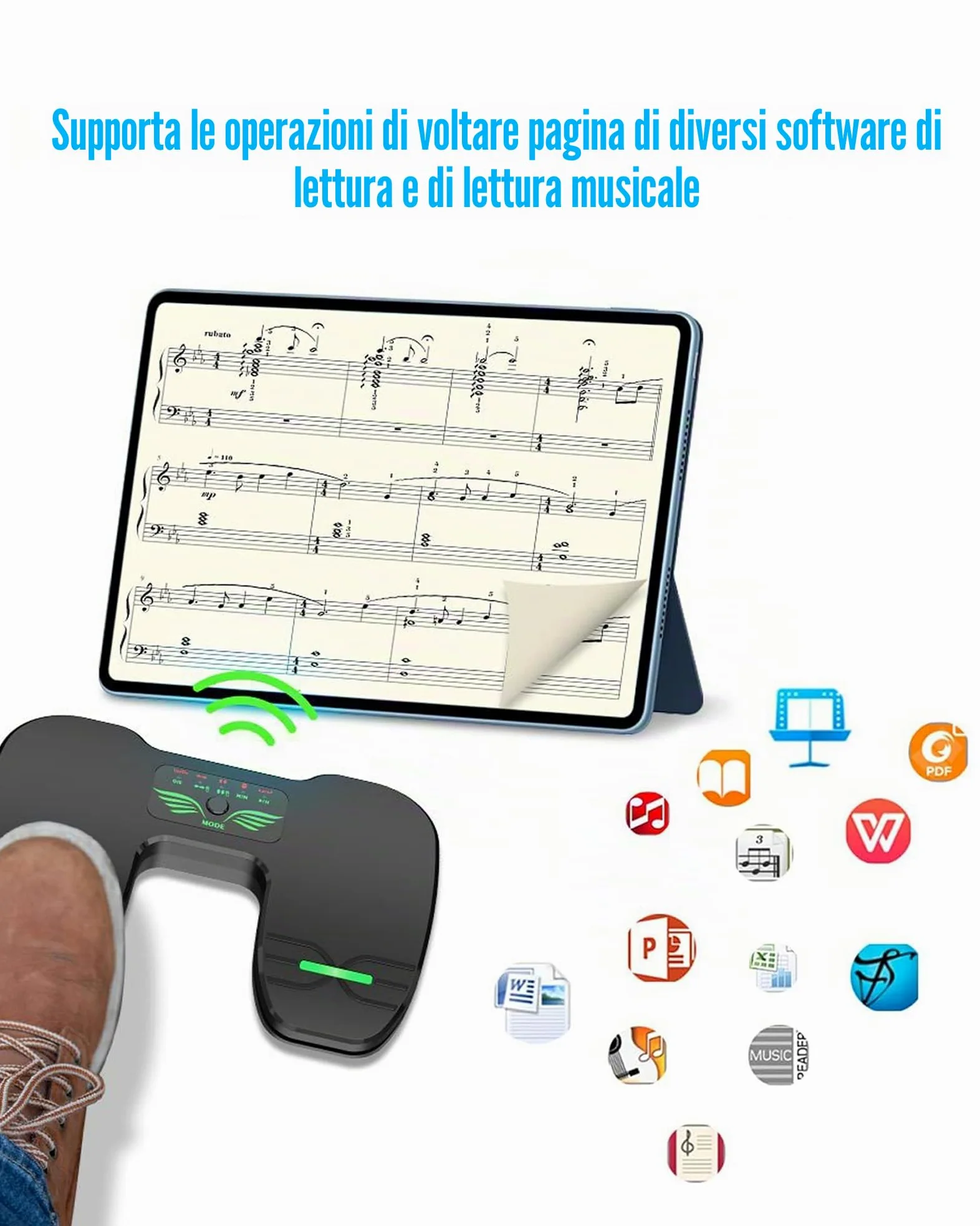Pedale Bluetooth: interruttore Bluetooth ricaricabile per controllo di lettura musicale su tablet e smartphone