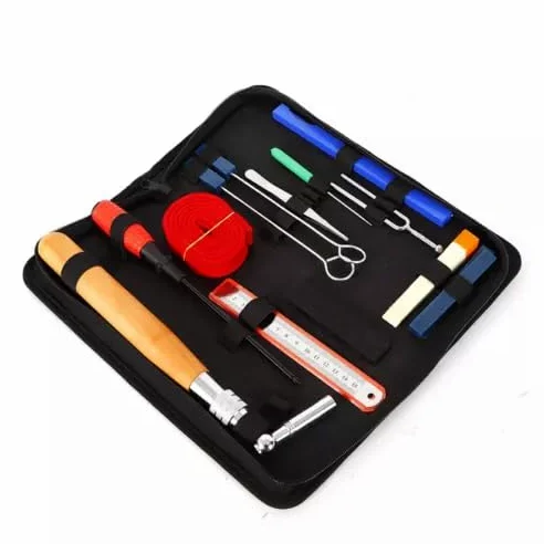 Piano Tuning Kit 14 pezzi in pelle fonoassorbente 440 Hz diapason chiave fissa punteruolo accordatore per principianti e professionisti