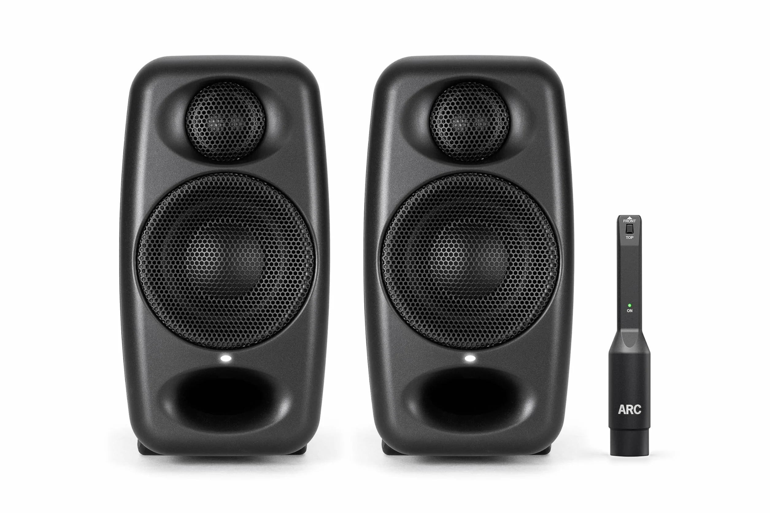 IK Multimedia iLoud Micro Monitor Pro - Coppia - Monitor da studio di riferimento compatti a 2 vie, bi-amplificati, altamente portatili e controllati digitalmente. Incluso microfono ARC. Nero.