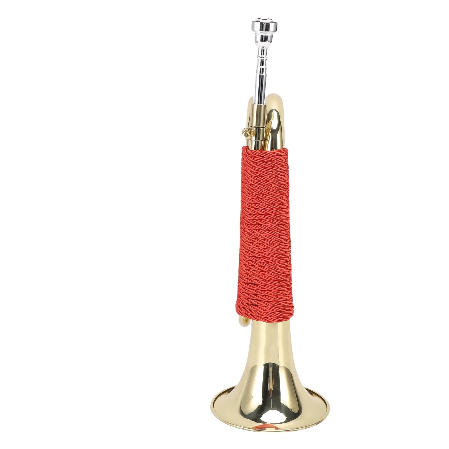 aqxreight Tromba da Cavalleria in Ottone Placcato Oro con Manico Rosso, Trasparente per Cerimonie da Campo Bande Scolastiche Ed Ensemble, Strumento in Ottone Portatile