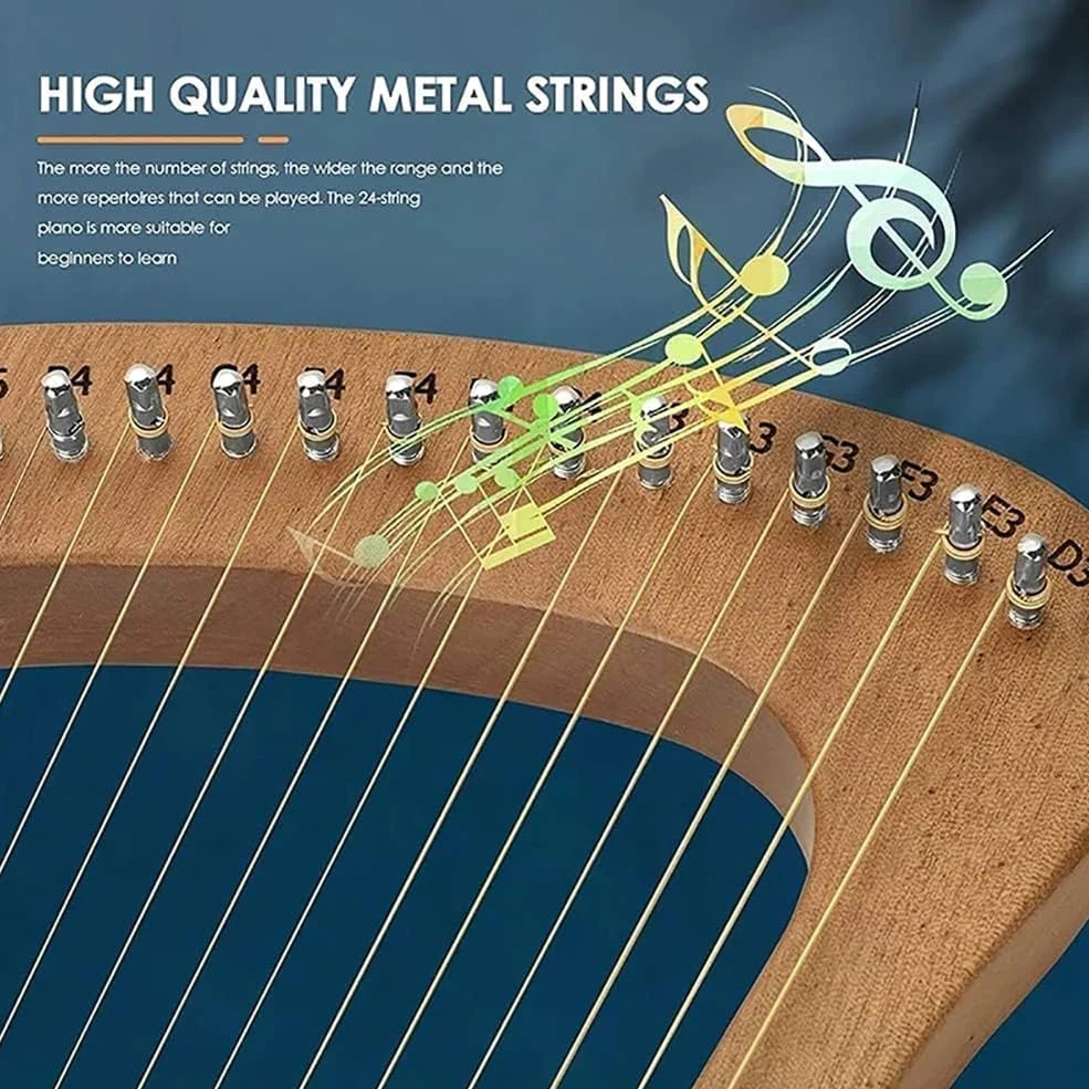Lyre Harp, 24 Corde Arpa Acustica di Mogano, Strumento Musicale del Partito, Arpa Solida Portatile del Mogano, Arpa di Arte per Il Principiante, Corde del Metallo