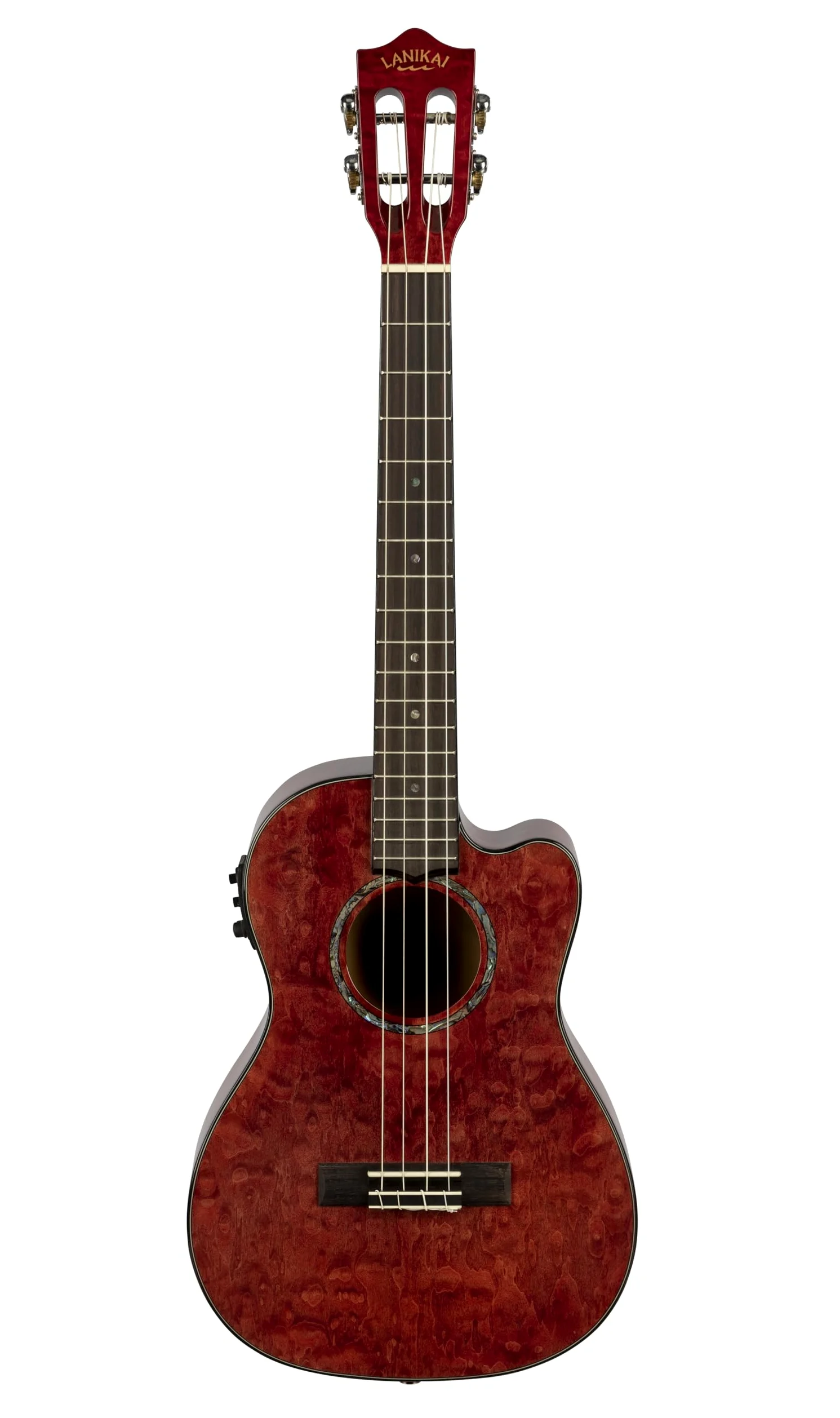 Lanikai QM-RDCEB - Ukulele baritono con custodia in schiuma trapuntata color acero rosso