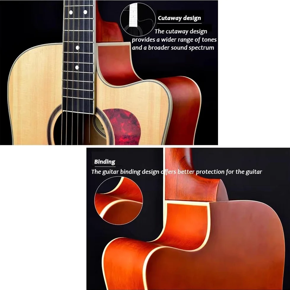 Chitarra Acustica Elettrificata Da 41 Pollici, Chitarra Acustica Full-size Con Spalla Mancante, Tavola Armonica In Abete Massello, Fondo E Fasce In Mogano, Ottime Prestazioni(Natural wood colo)