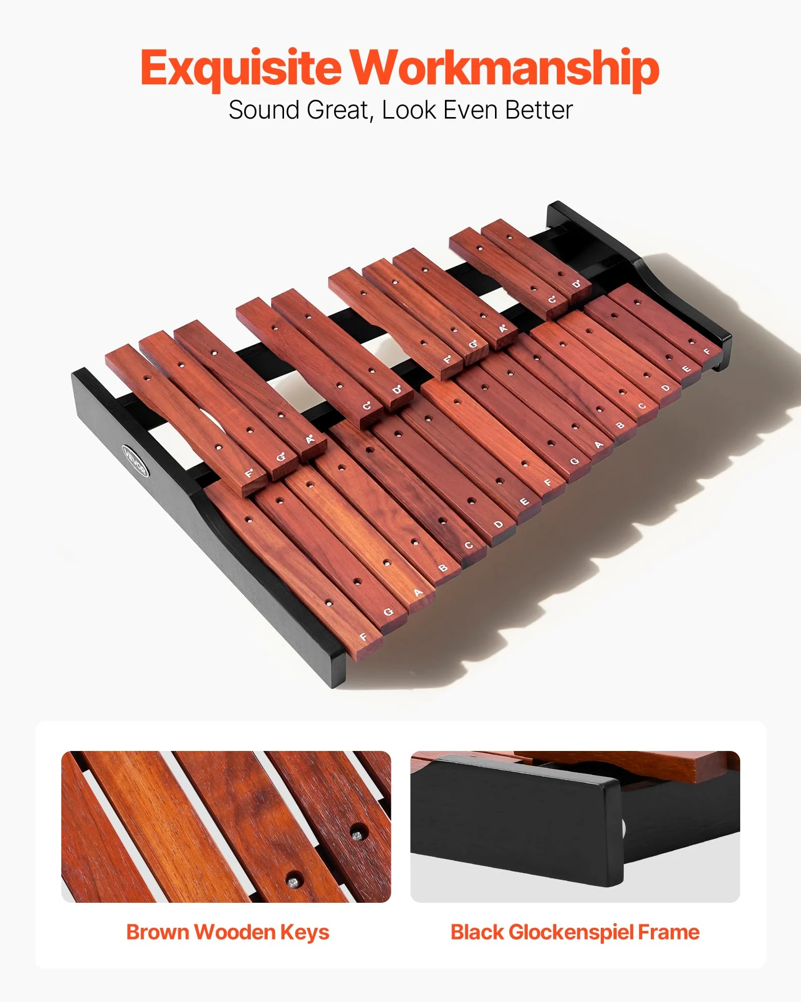 VEVOR Glockenspiel Xilofono, 25 Note, Strumento a Percussione Professionale in Legno, con 4 Bacchette, Borsa per il Trasporto, Kit di Strumenti Musicali Glockenspiel per Principianti