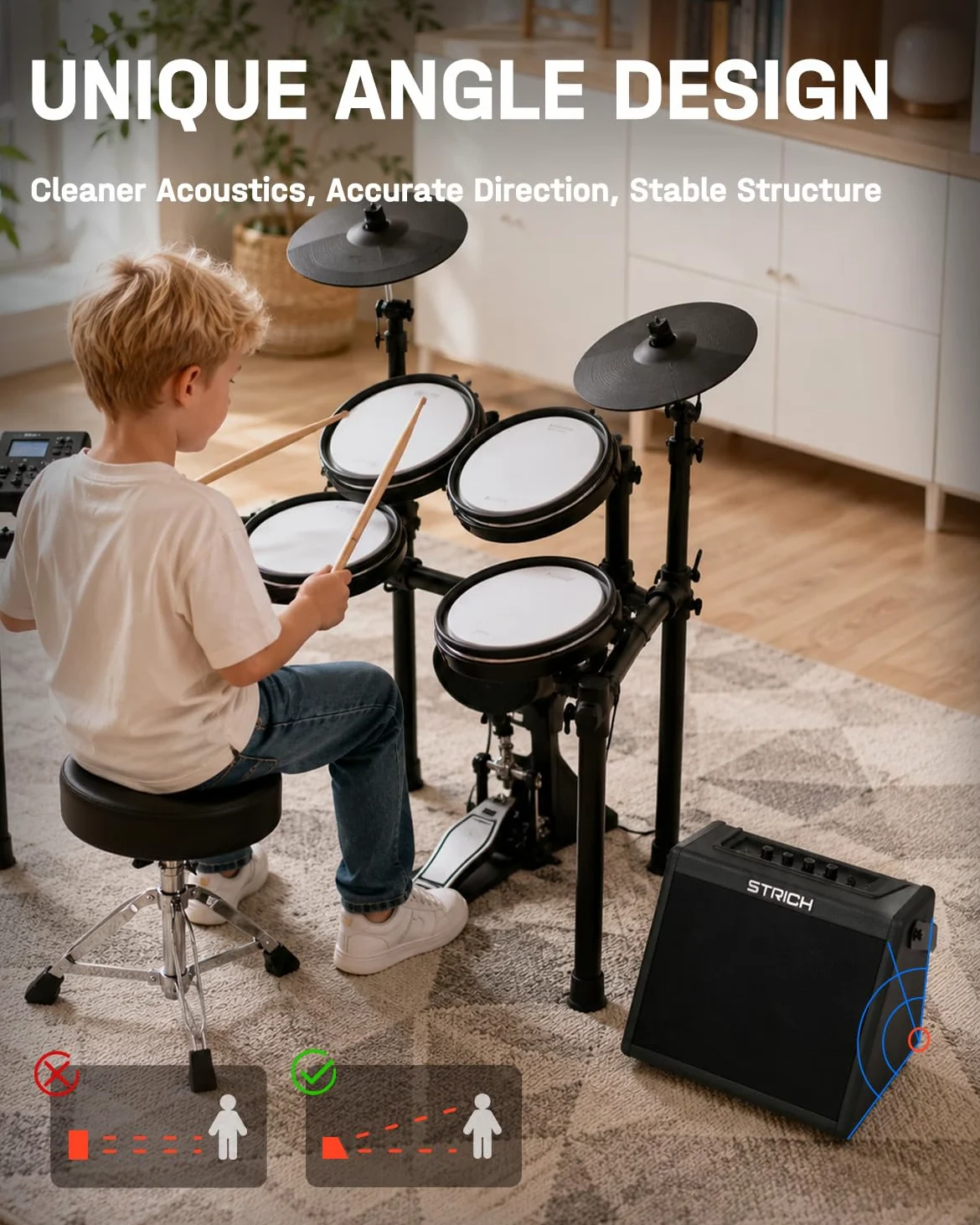 STRICH Amplificatore elettronico per batteria da 20 W, amplificatore per batteria wireless, altoparlante portatile per batteria e tastiere elettroniche, amplificatore compatto per casa, studio e