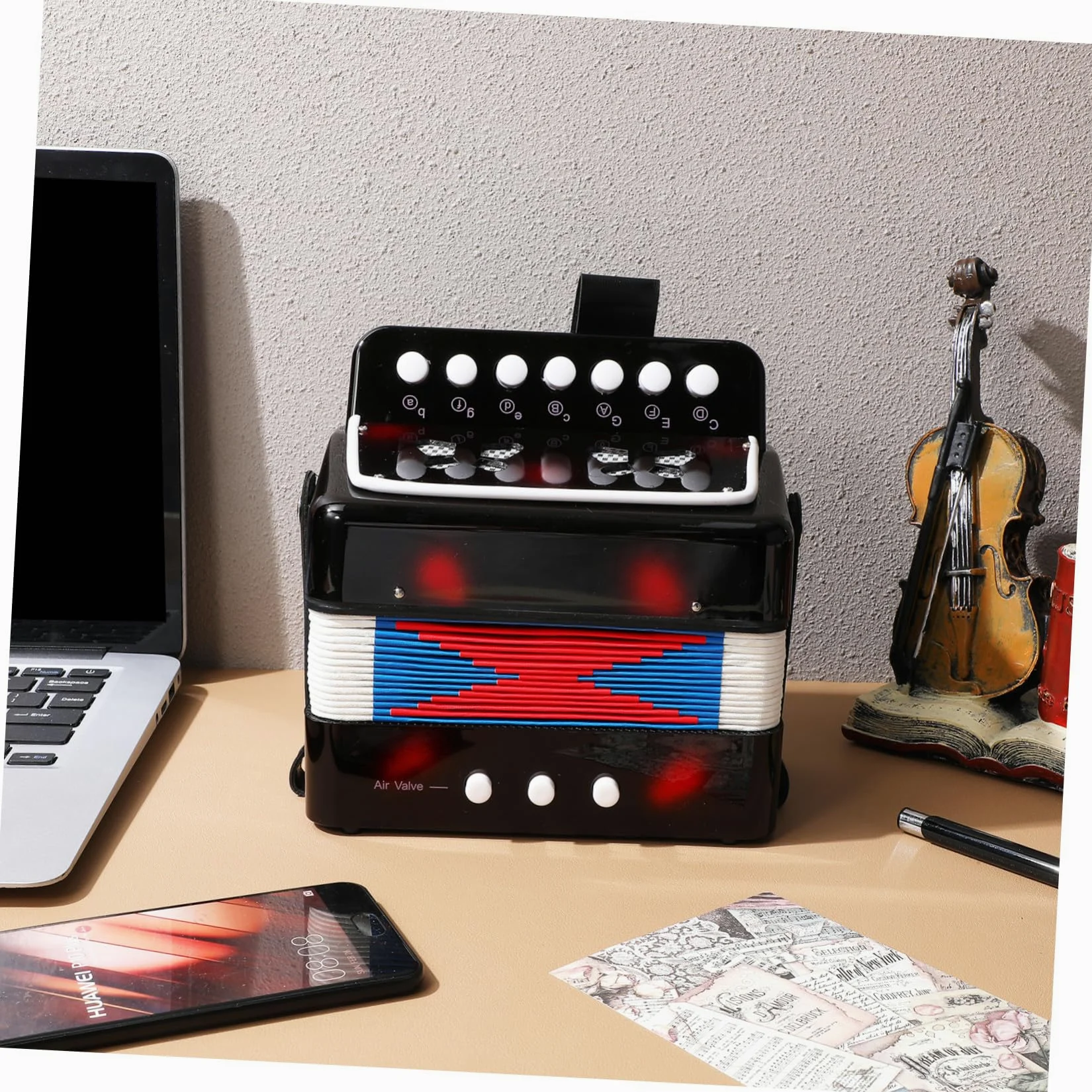 Fisarmonica Giocattolo per Bambini, 7 Tasti 2 Bassi, Nero | Abs Leggero, Portatile Valvola D’aria, per Principianti ed Educazione Precoce, Regalo di Compleanno