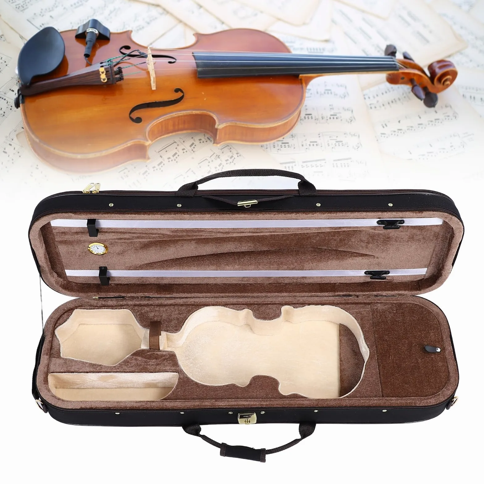 Scatola per Violino di Dimensioni 4/4, con Igrometro, Custodia Rigida per Violino, Custodia Protettiva per Strumenti Musicali