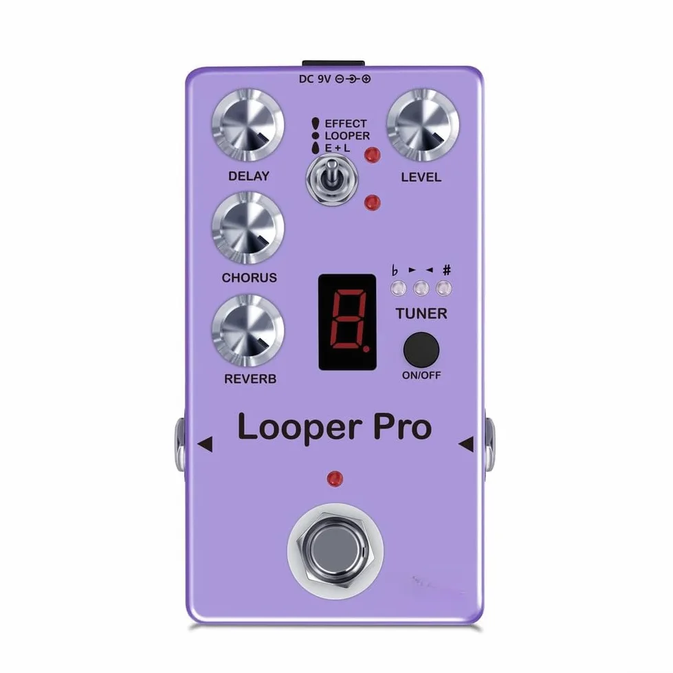 Rowin Looper Pro - Pedale effetto per chitarra con ritardo Looper 45s, accordatore riverbero ritardo ritardo coro, 3 modalità, processore multi-effetto in lega di zinco, viola