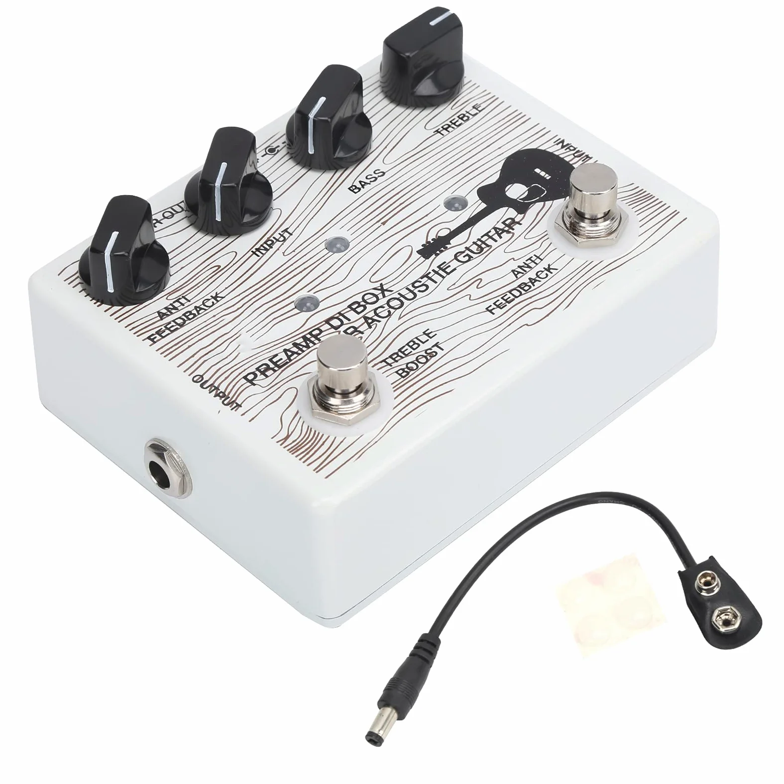 KIMISS DI Box per Chitarre Acustiche Preamplificatore Elettrico a Pedale per Chitarre Portatile con Indicatore LED Attrezzatura per Strumenti in Lega DI Alluminio DC9V Effetti Overdrive e Compressione