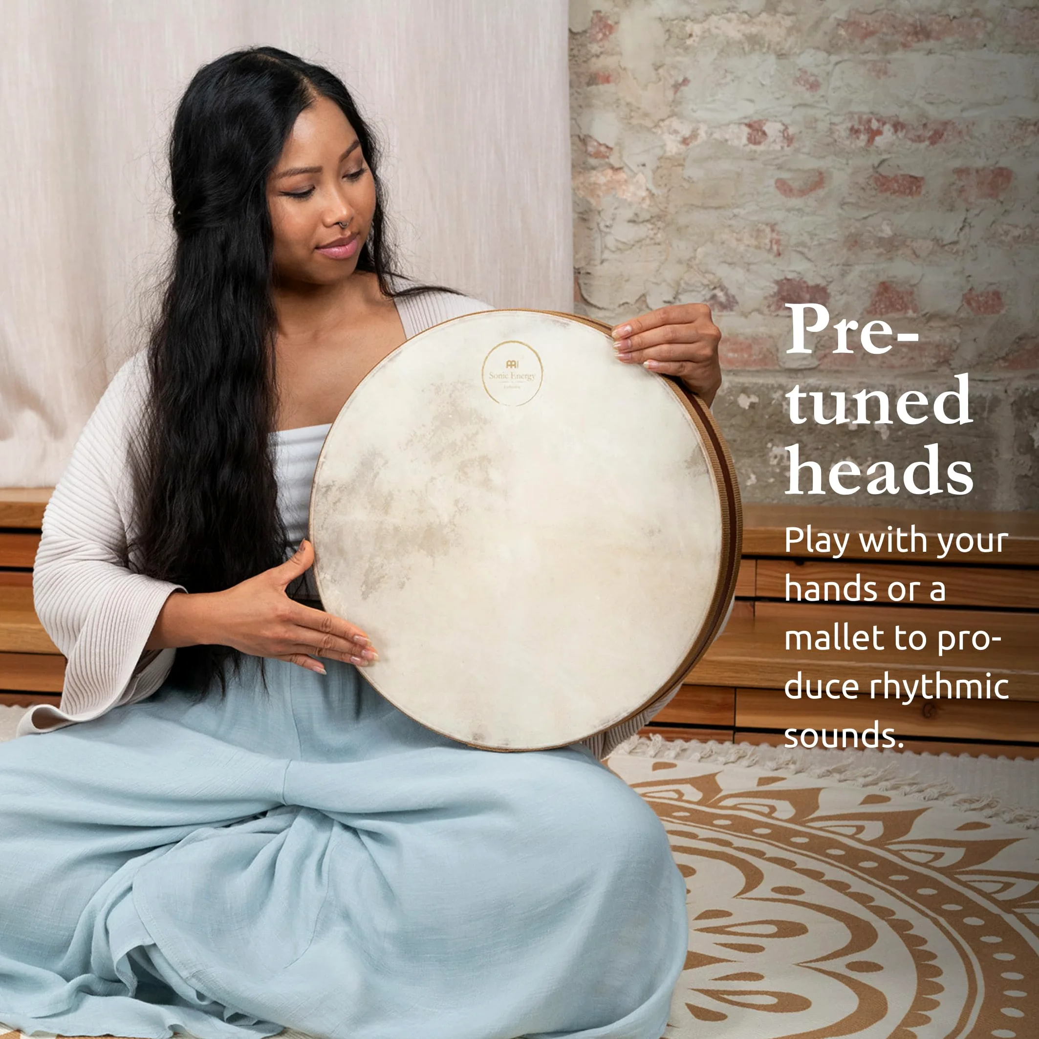 Sonic Energy Ocean Wave Drum – Sea Drum 16 Pollici – Suono delle onde per meditazione, yoga, viaggi sonori, percussioni – Ocean drum con due pelli – Quercia del Siam, marrone (WD16FOL)