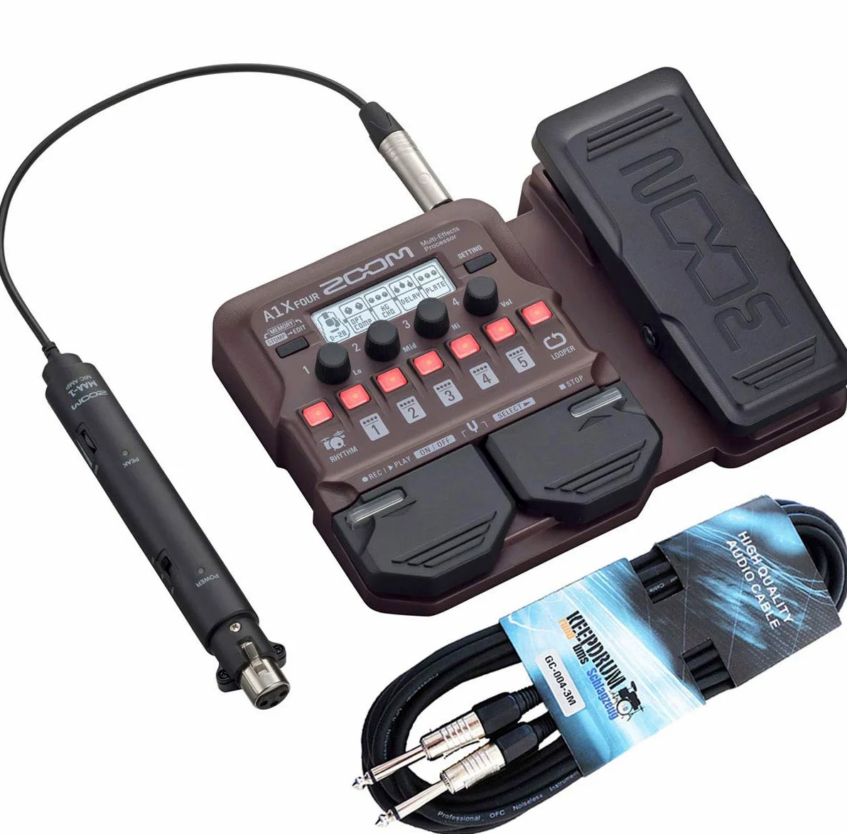 Zoom A1X Four - Dispositivo per effetti acustici + cavo jack Keepdrum 3 m