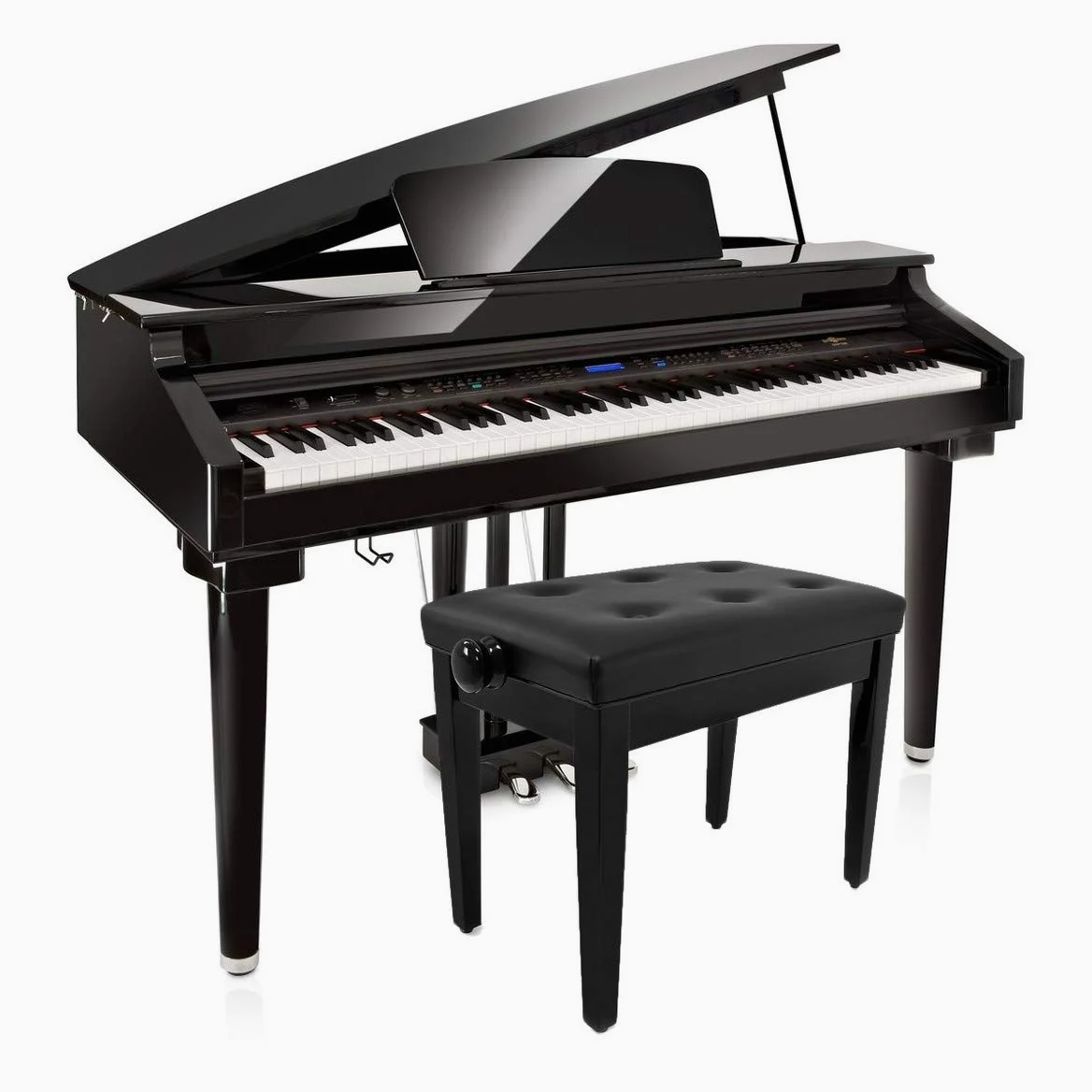 GDP-200 Pianoforte a Coda Digitale con Panca di Gear4music | Costruzione Splendida con Finitura Nera Lucida, 128 Voci Realistiche e Tasti Pesati, Panca da Piano Deluxe Inclusa