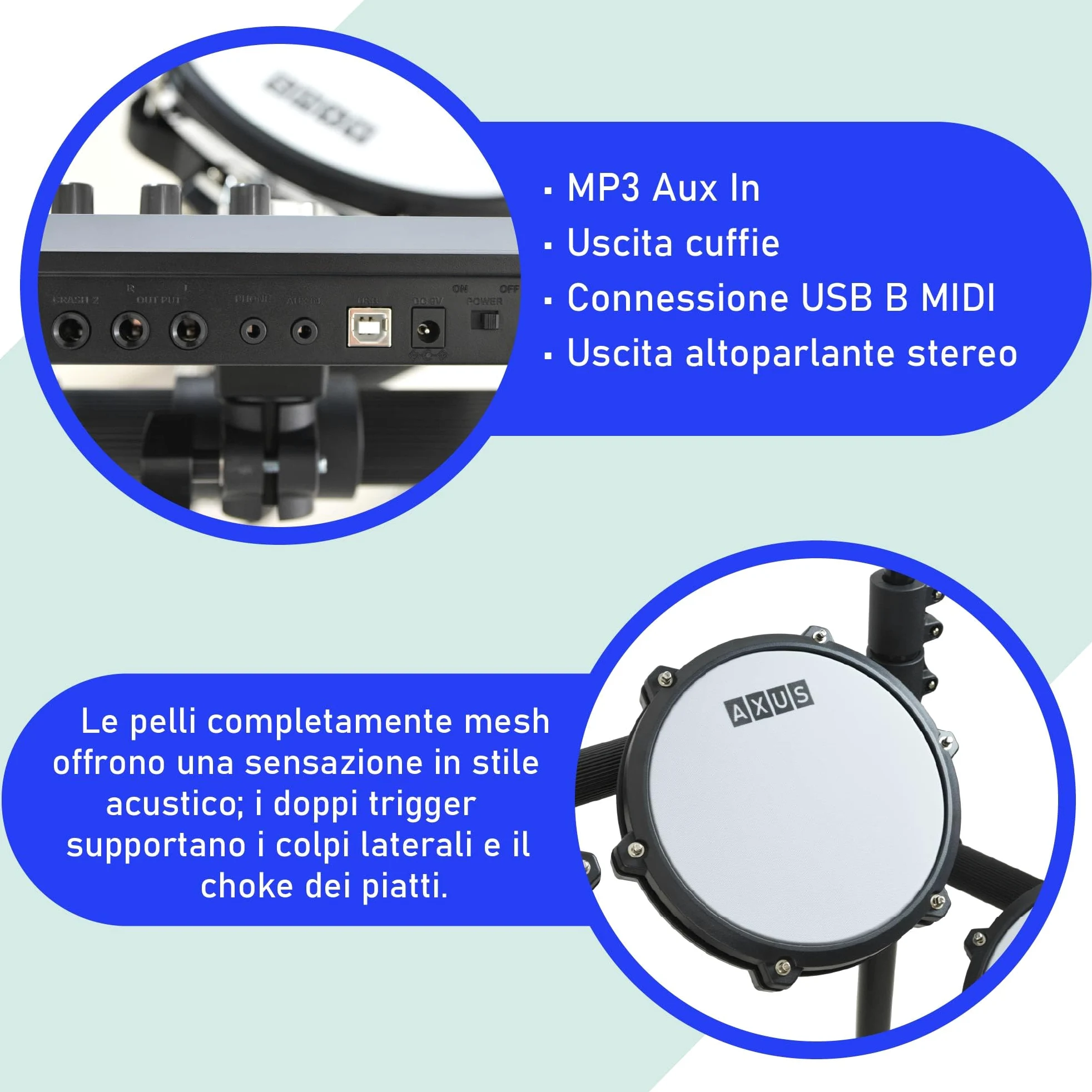 Axus AXK5 Batteria Elettronica - Set Completo con Teste Mesh, 25 Suoni, USB MIDI, Cuffie, Sgabello & Bacchette Incluse - Perfetta per Principianti Adulti Bambini Pratica Casa