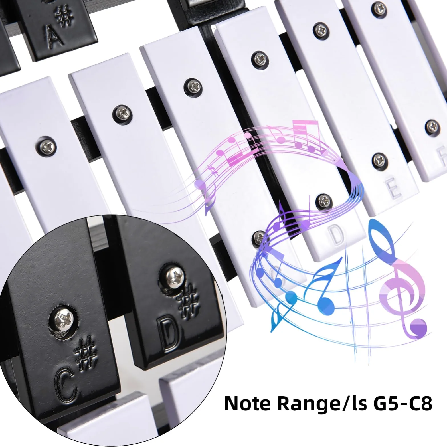 Naroote Xilofono, Xilofono per adulti Strumento xilofono a 30 note con tasti in alluminio spessi 5 mm Strumenti per principianti e professionisti (Nero Bianco)