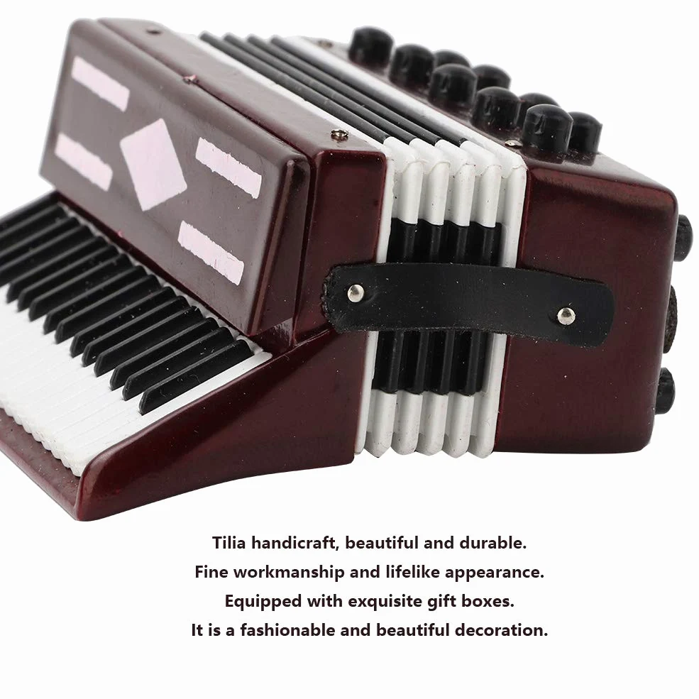 Mini Fisarmonica in Legno, Modello Decorativo 6cm, Fisarmonica Piccola in Confezione Regalo, Ideale Come Gadget Musicale e Fisarmonica Giocattolo (Rosso)