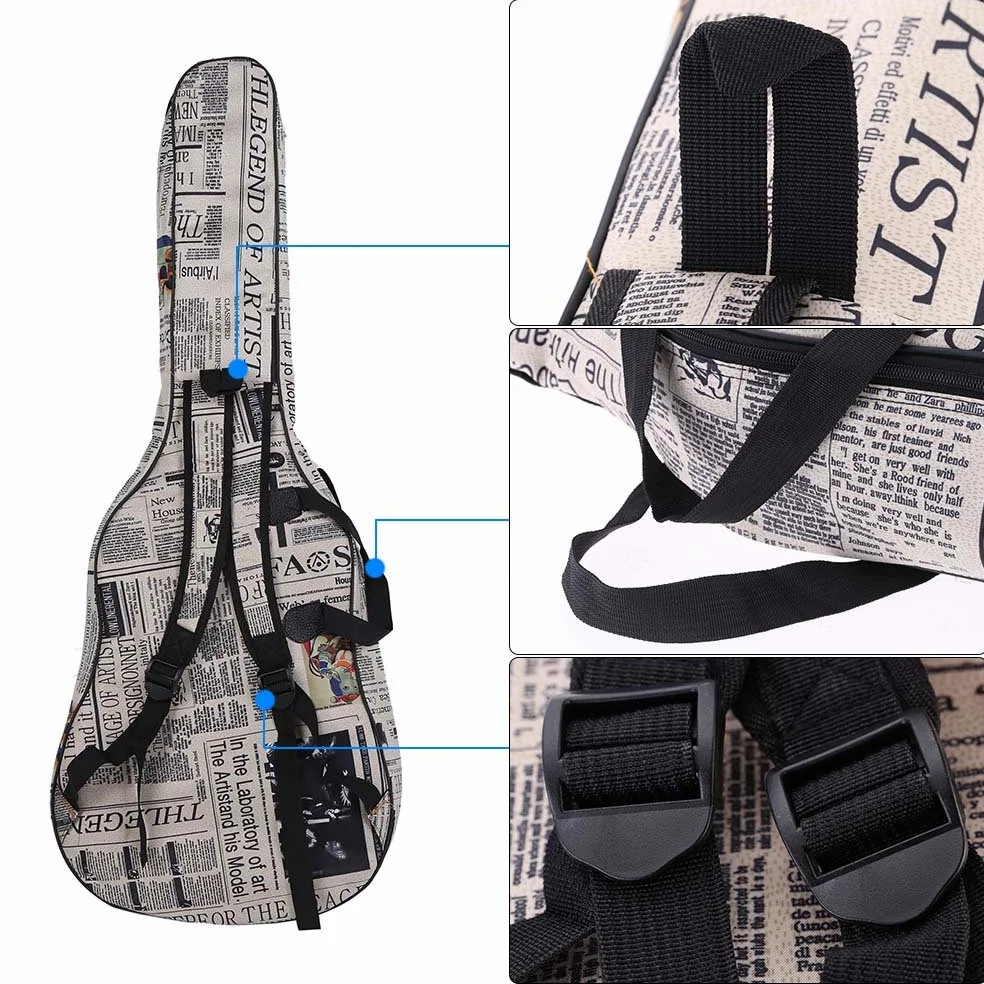 Btuty Custodia per chitarra da 104 cm, in tessuto Oxford 600D impermeabile, stile giornale, doppia cucitura, con cinghie imbottite, custodia per chitarra acustica classica folk da 104 cm, bianco e