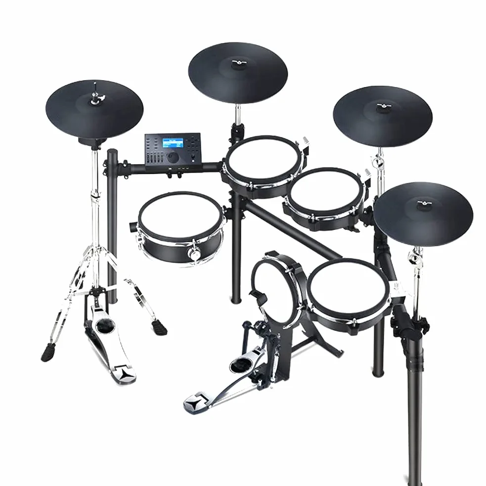 Batteria elettrica, percussioni elettroniche Professionali 5 Tamburi 4 Piatti Mesh Drum Pad con Sgabello per Batteria, Bacchette Cuffie e Cavo Audio Inclusi