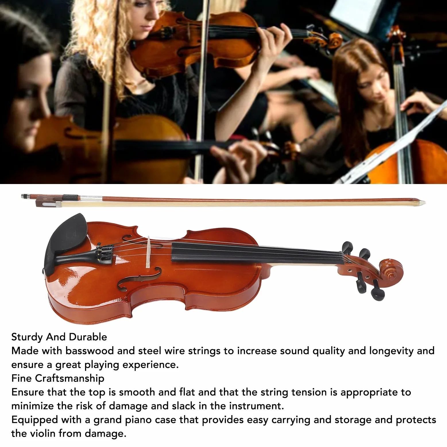 Violino per Principianti Violino Acustico 4/4 Durevole per Spettacoli Teatrali