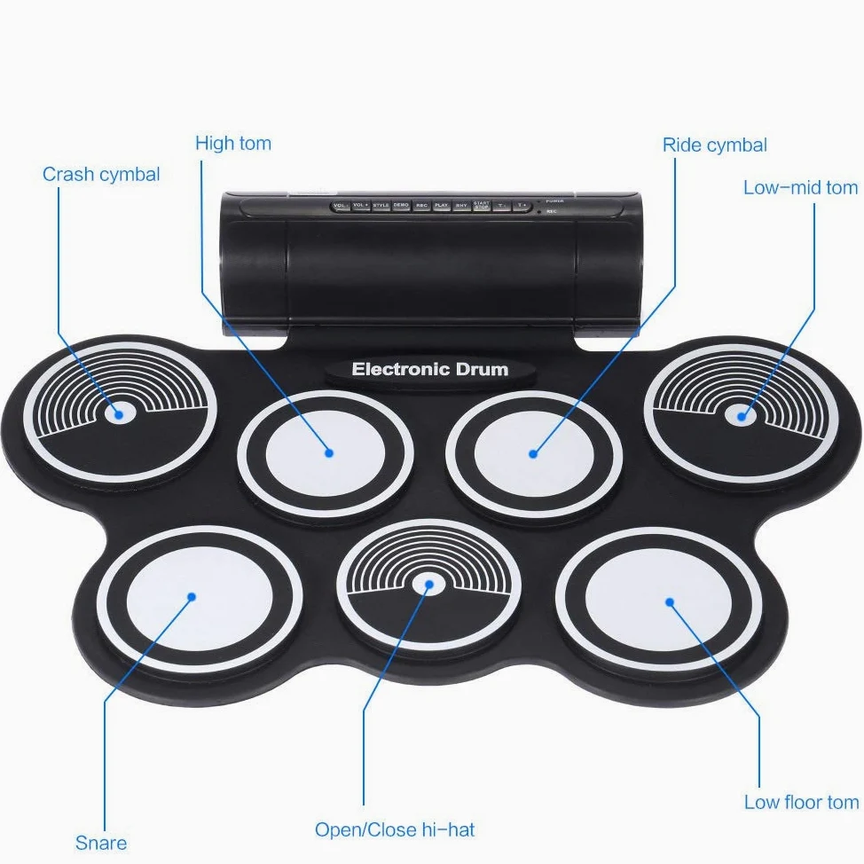 Batteria Elettronica Silicone Electronic Drum Pad Kit Portatile Digital USB Roll-up con Pedale da Pedale Drumstore Pieghevole Batteria Elettrica