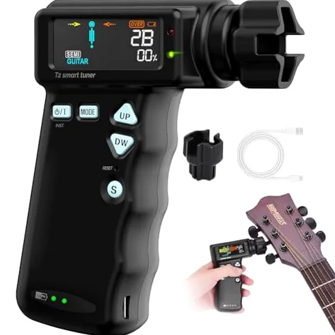Accordatore intelligente per chitarra, accordatore elettrico automatico professionale con monitor LCD a colori, batteria al litio integrata da 2600 mAh, con display LCD a colori, accordatore