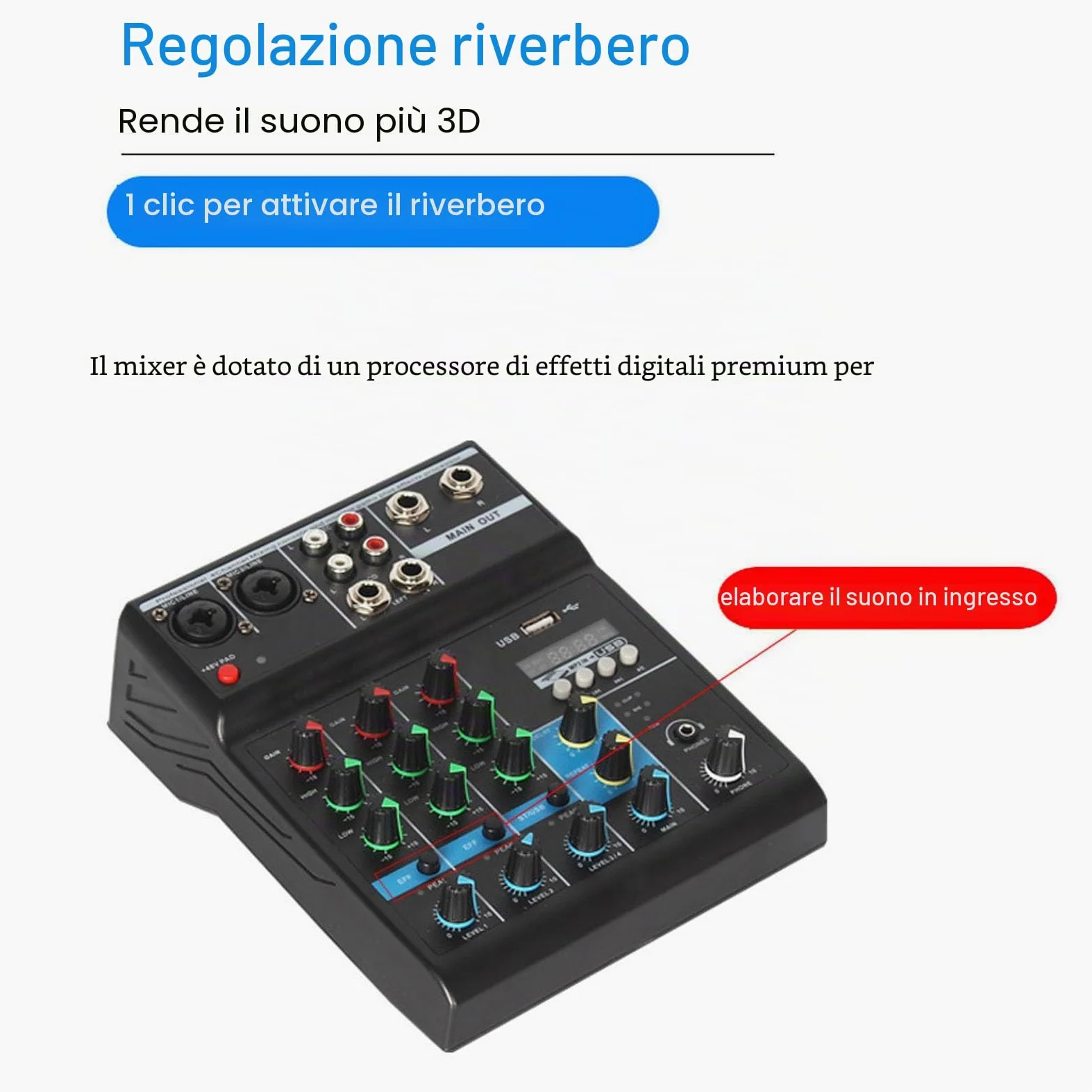 Mixer Audio a 4 Canali Mixer Audio Professionale USB BT per Feste DJ Registrazione in Studio Materiale ABS per Registrazione di Musica su Computer Streaming Live Attrezzatura da