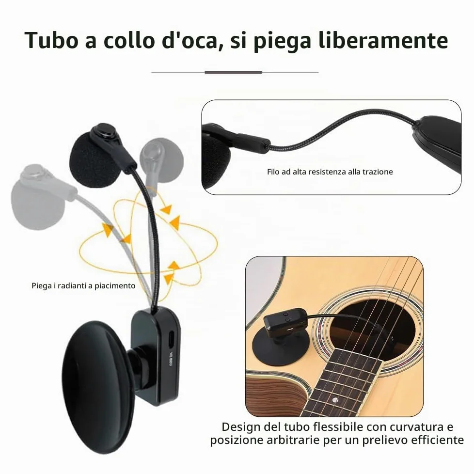Ricevitore Microfono Wireless per Strumenti 2.4G con Ventosa Staccabile per Chitarra,Violino,Violoncello,Fisarmonica,Altoparlanti,Amplificatore vocale,Microfono per riduzione del Rumore dal