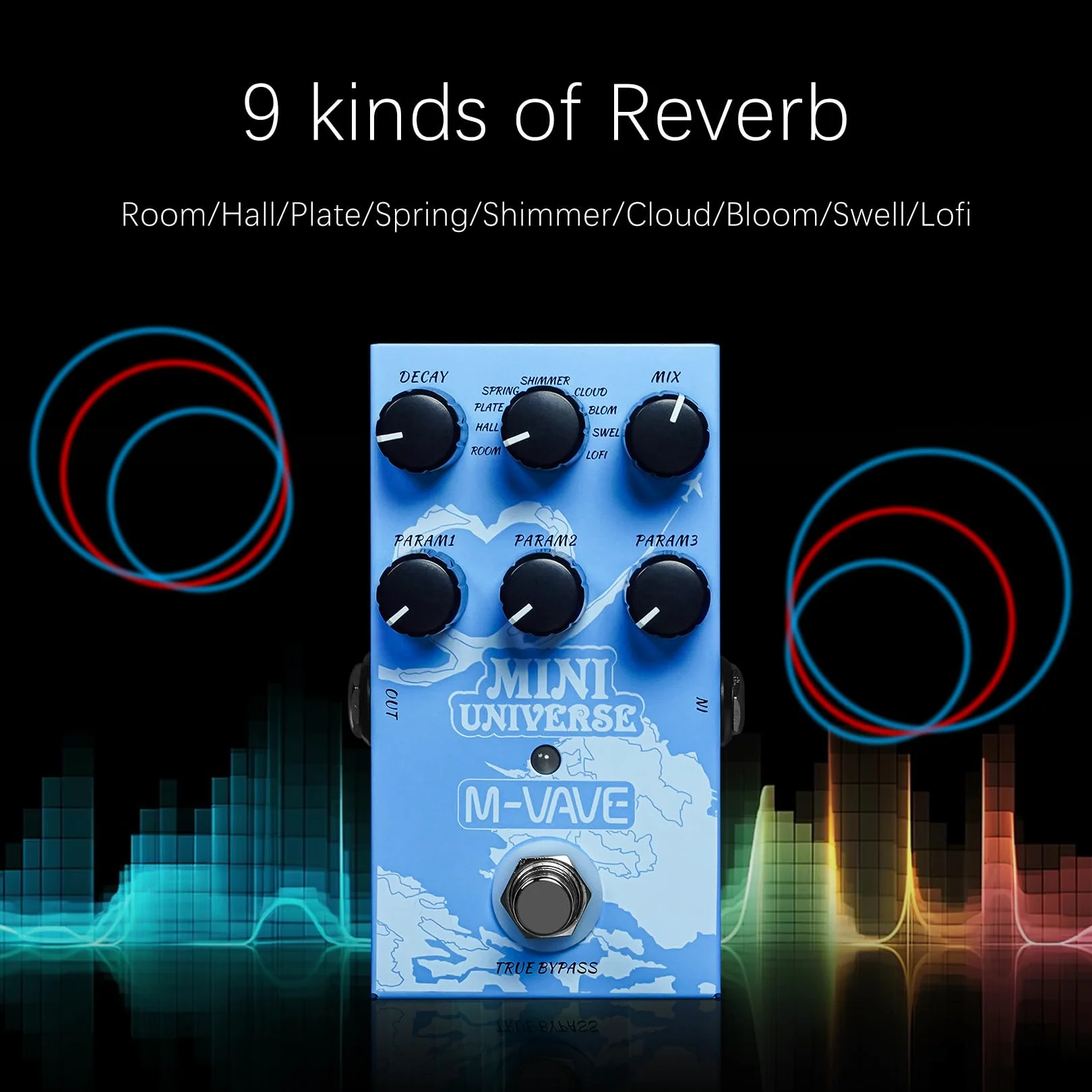 M-VAVE Pedale Chitarra Riverbero Innovazione Suono Unico 9 Effetti Riverbero Universo Pedali Pure Digital, M008_PD38_UNIVERSE_BLUE