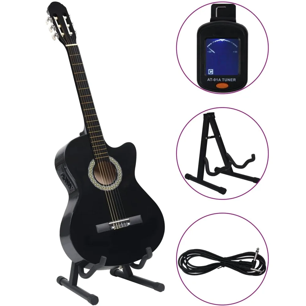 Set Chitarra Western 12 pz con Equalizzatore e 6 Corde Nera-70139