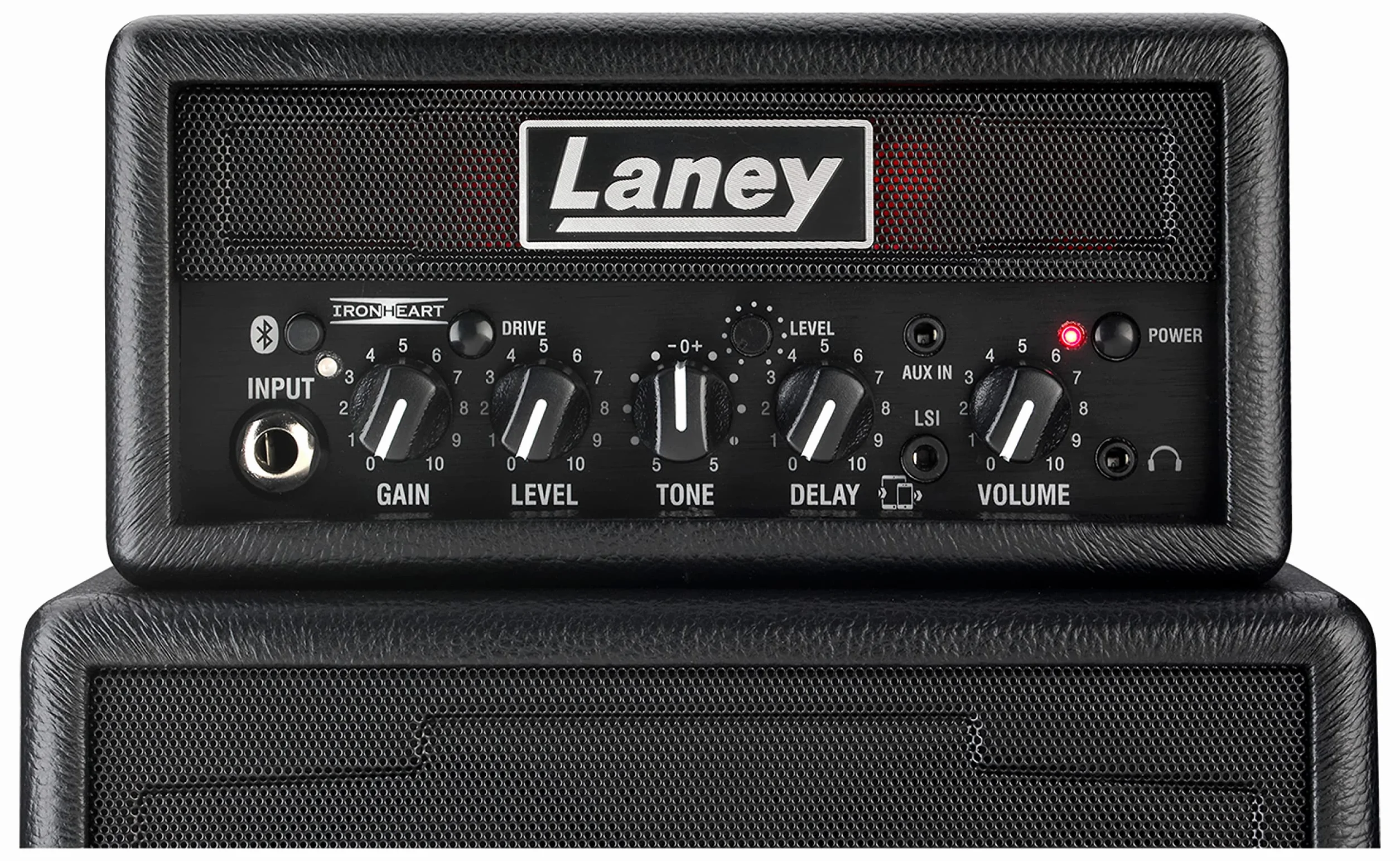 Laney MINISTACK-B Bluetooth Guitar Amp - Mini Stack a batteria 6W portatile - 4 altoparlanti, Clean/Drive, Delay, Ingresso per smartphone LSI, AUX IN - Ironheart