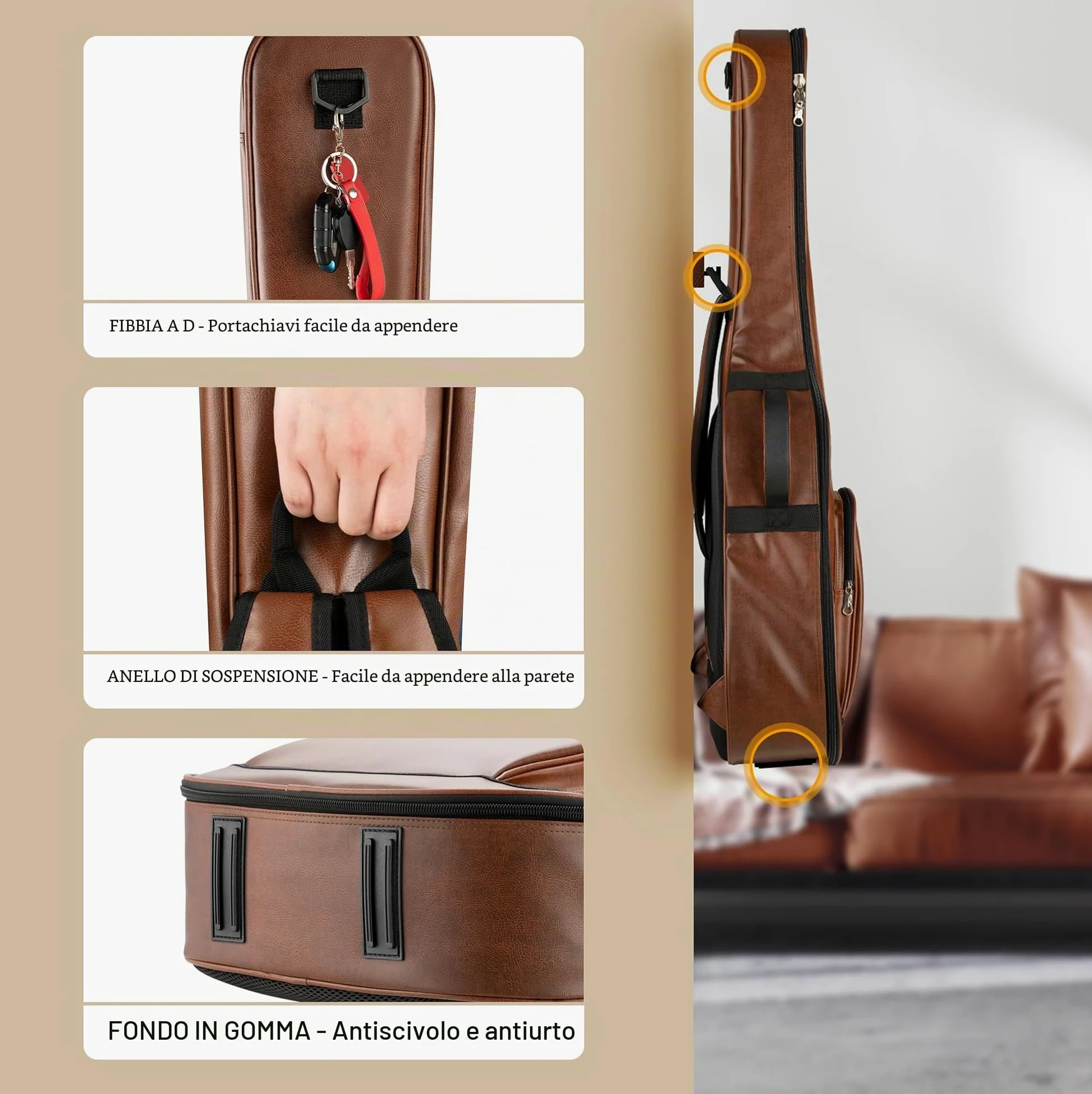 CAHAYA Custodia per Chitarra Acustica PU - Marrone Impermeabile con Imbottitura Traspirante 15 mm di Spessore - Doppia Cerniera
