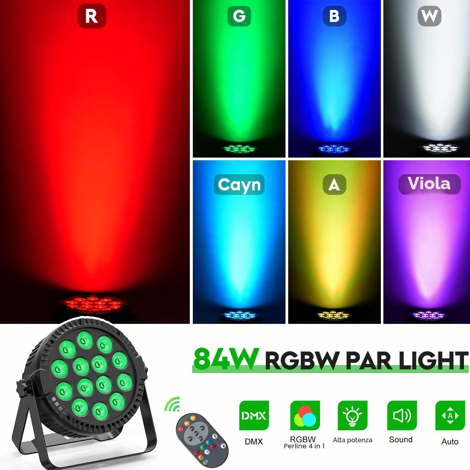 4 faretti LED Par con borsa, 14X6W LED per palcoscenico RGBW 4 in 1, DMX512 luci per feste con telecomando illuminazione per Stage DJ Party Show Bar Halloween Natale