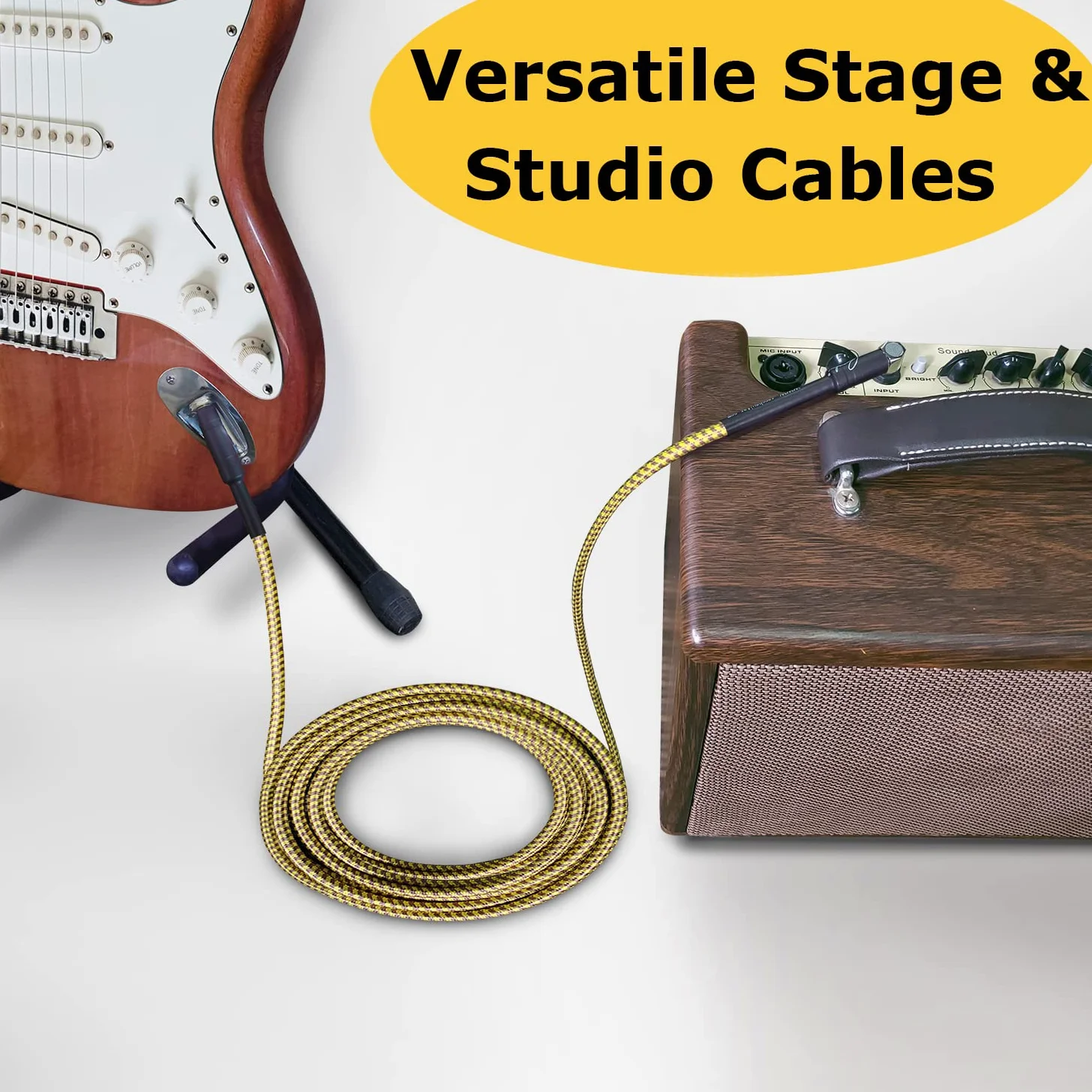 Ranch Confezione da 2 cavi a spirale da 6,1 m per strumenti elettrici e basso, da 1/4 ad angolo retto, per chitarra elettrica, basso, mandolino, Pro Audio, oro