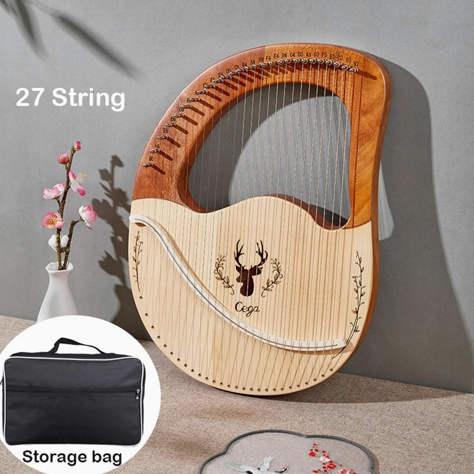 Arpa Arpa a Lira 32/27 Corde Arpa a Lira for Pianoforte Arpa a Lira in Legno massello Completo di Mogano Strumento Musicale Portatile(27 String)