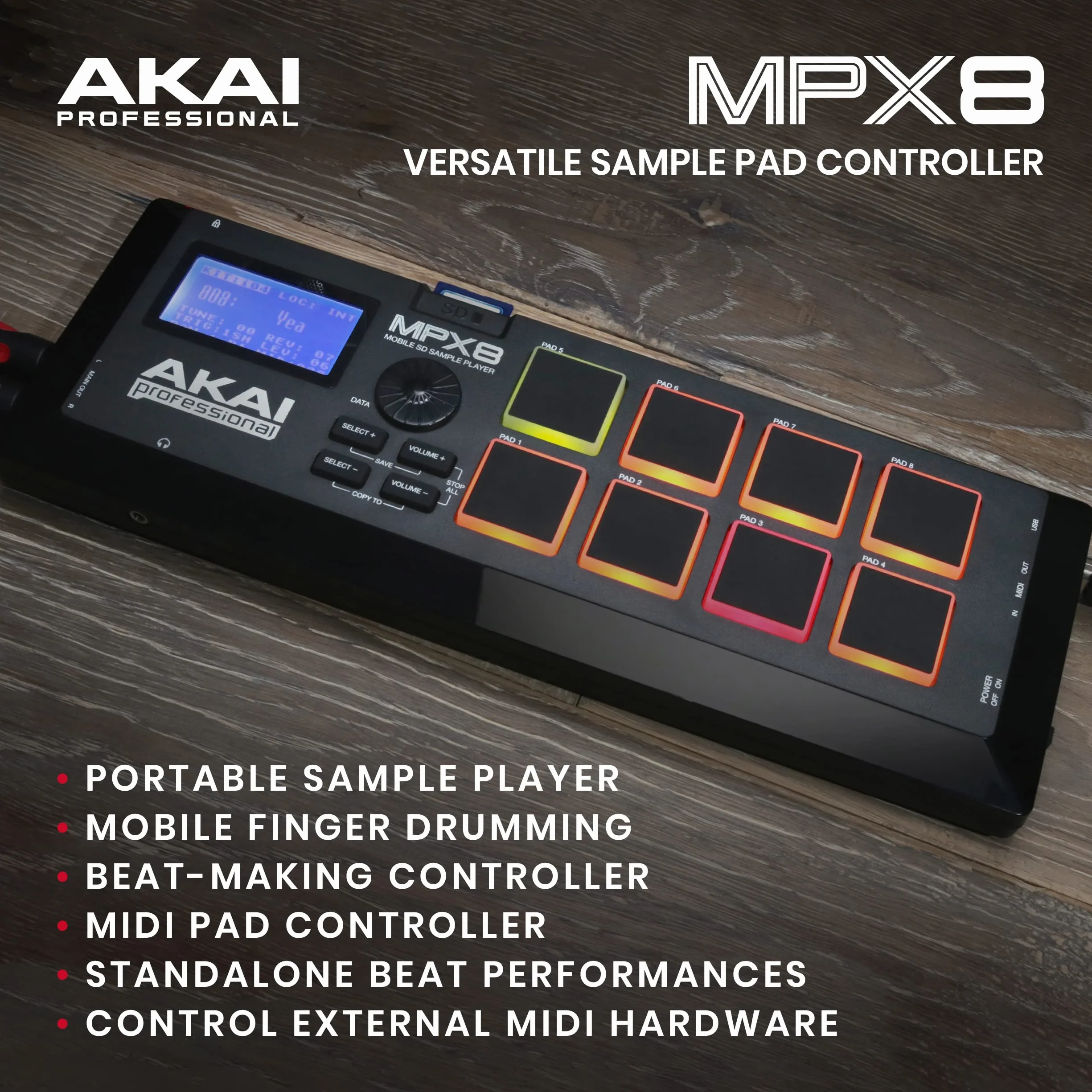 Akai Professional MPX8 - Campionatore MIDI Controller con Libreria di Suoni, Campioni e Software Sample Kit Editor