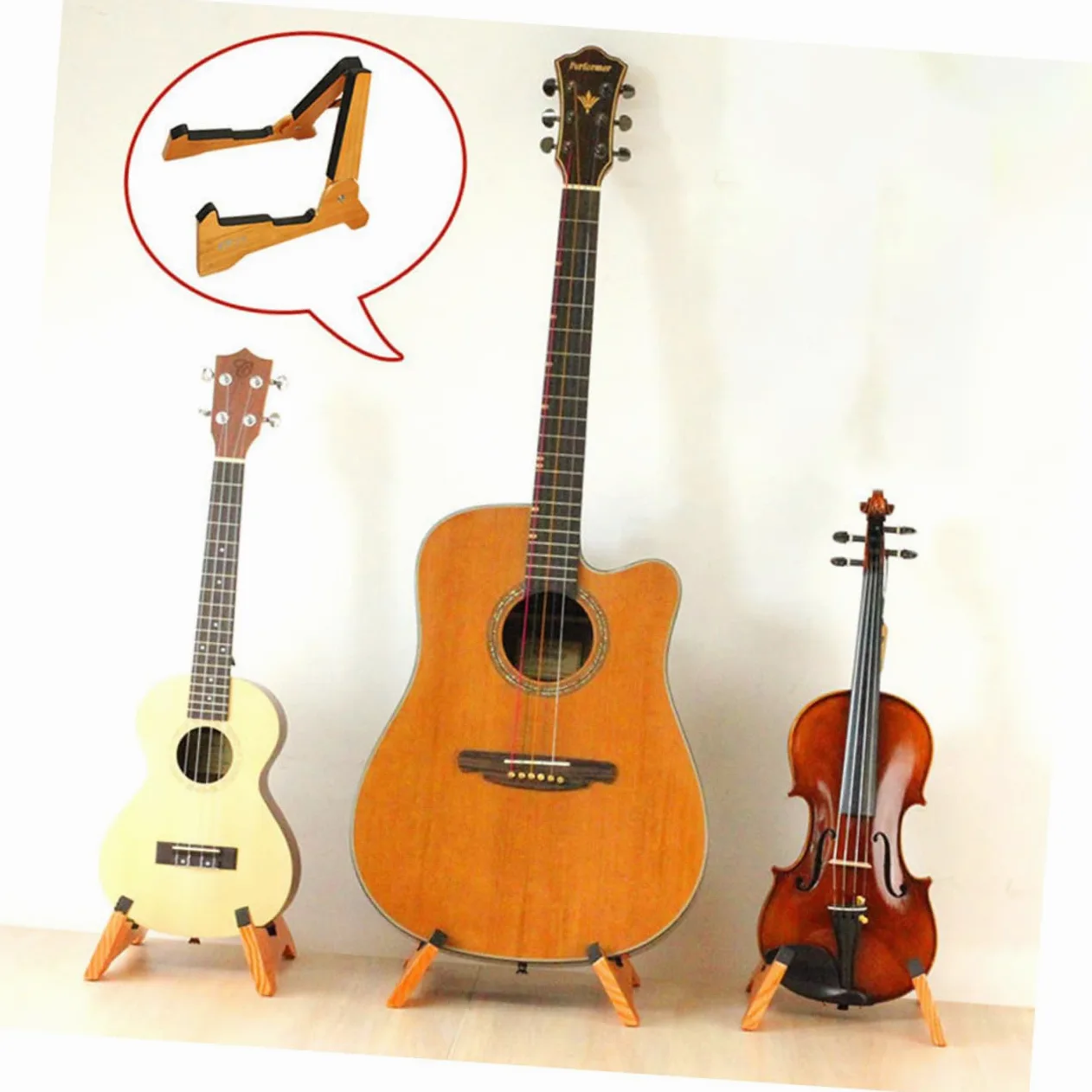 Kisangel Supporto per Basso e Violino in Legno Design Pieghevole e Smontabile, Stand per Palco e Negozio di Strumenti Musicali