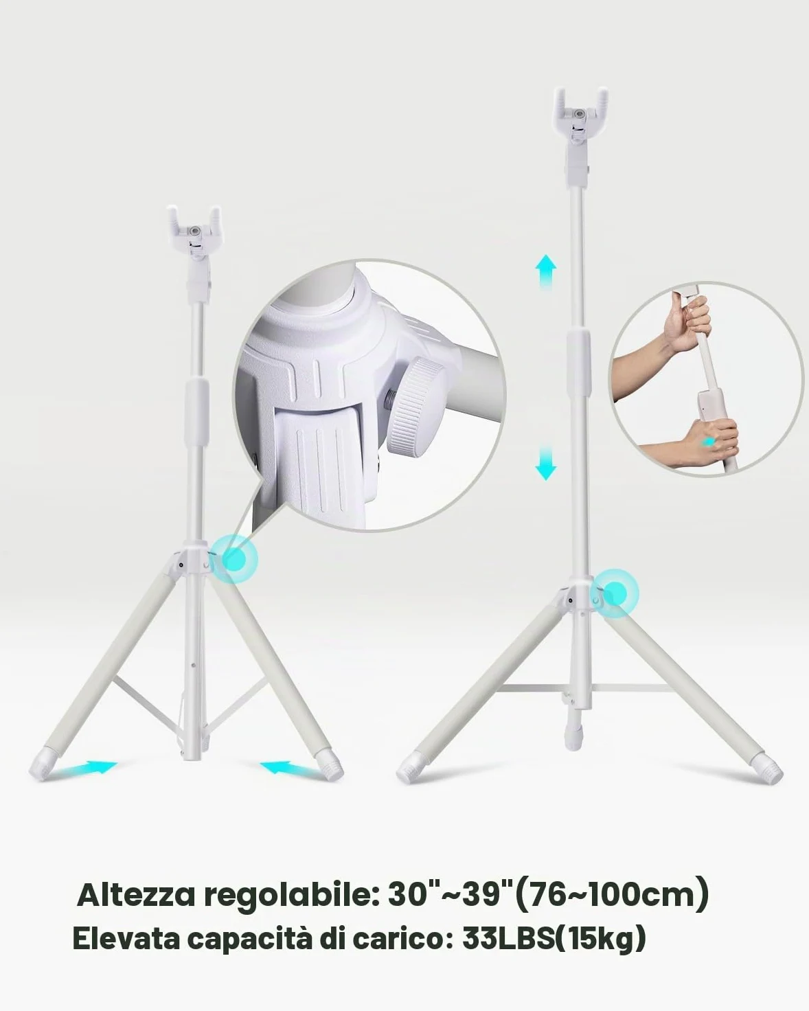 ENYA Supporto per chitarra regolabile (da 76 a 99 cm) con gancio automatico, in acciaio inossidabile, imbottitura antiscivolo e design a tre gambe per chitarre acustiche ed elettriche.