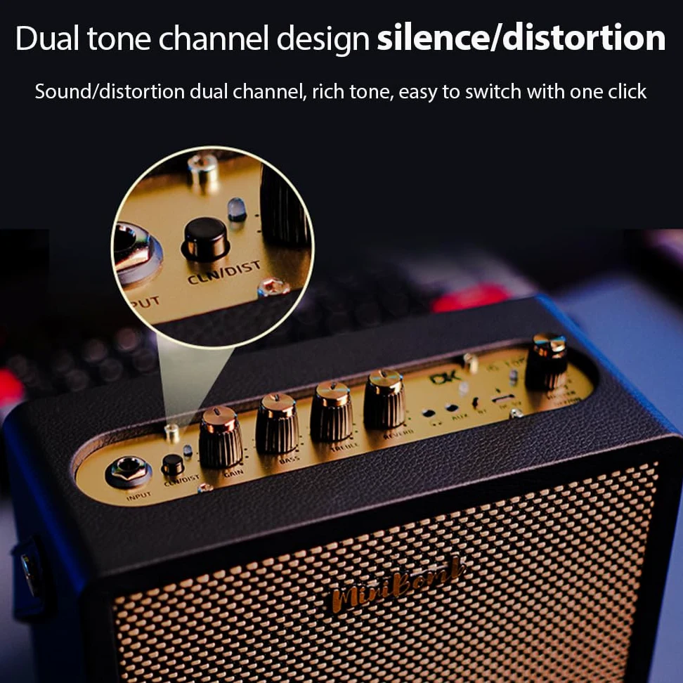 Btuty DK Amplificatore per chitarra elettrica trasparente/distorto a doppio canale effetti di riverbero e ritardo integrati Altoparlante portatile per esercitazioni quotidiane Prestazioni di strada