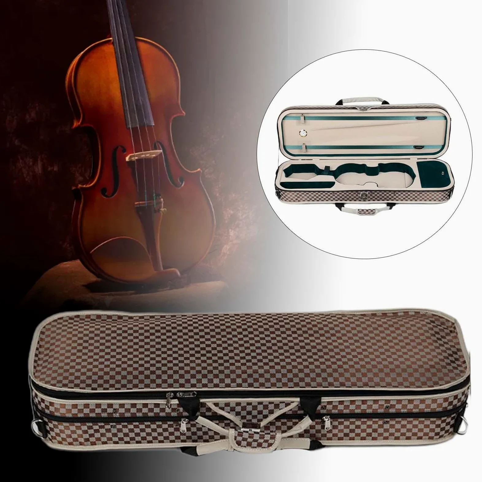 Custodia rigida per violino Custodia rigida per violino Custodia per strumenti musicali portatile per principianti, griglie bianche