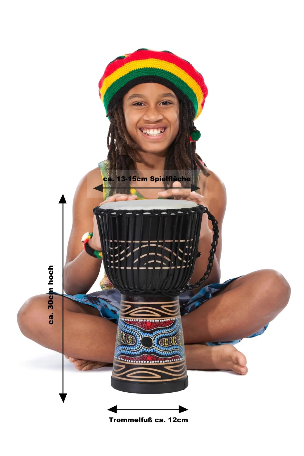 30cm tamburo djembe professionale bongo drum bush drum percussioni motivo colorato stile Africa - (per bambini in età da scuola materna)