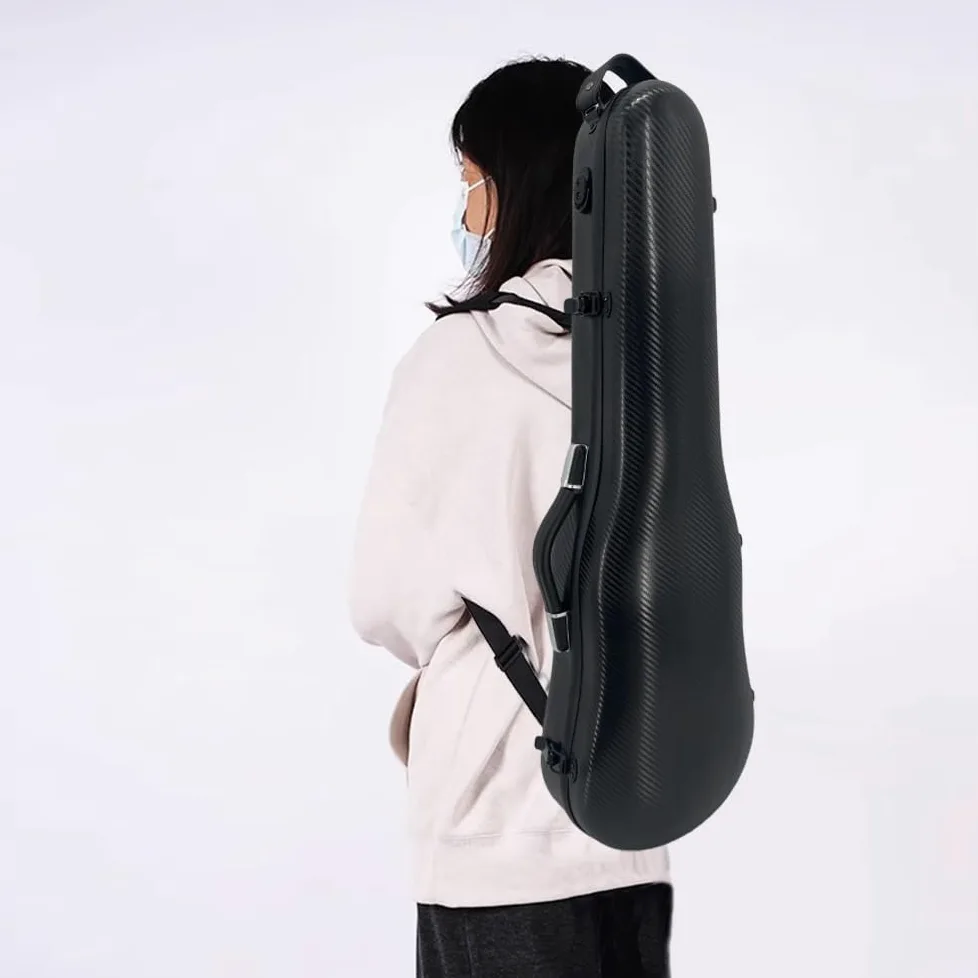 Custodia rigida per violino 4/4 con cinghie per zaino, ultra leggera, da viaggio, in fibra di carbonio, antigraffio, con igrometro, impermeabile Durabl (nero)
